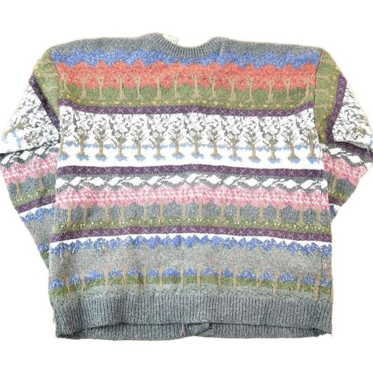 Vintage 1990s Northern Reflections AOP Wool Knit Abstract Pattern Cardigan Sweater Women's L - Image 2