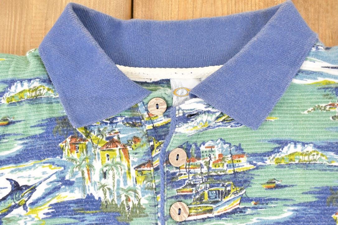 Vintage 1990s Ocean Pacific Sport AOP Boats Button Up Shirt Men's L - Image 3