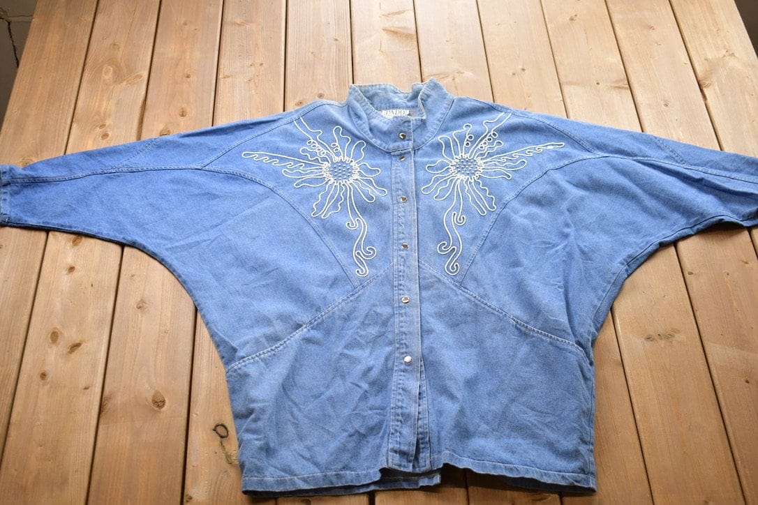 Vintage 1990s Pado California Western Theme Button Up Jean Shirt Men's 2XL - Image 4