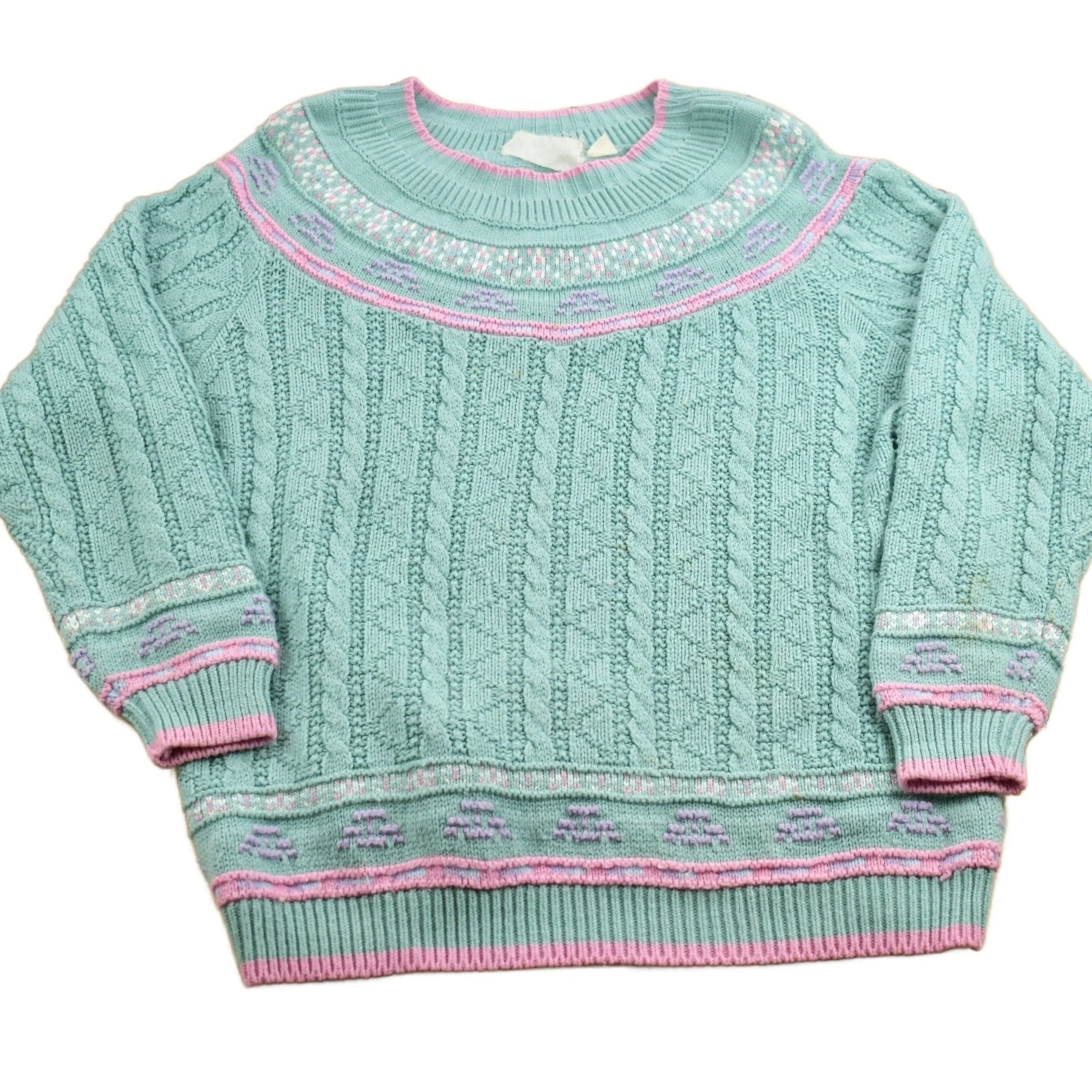 Vintage 1990s Pastel Cable Knitted Crewneck Sweater
