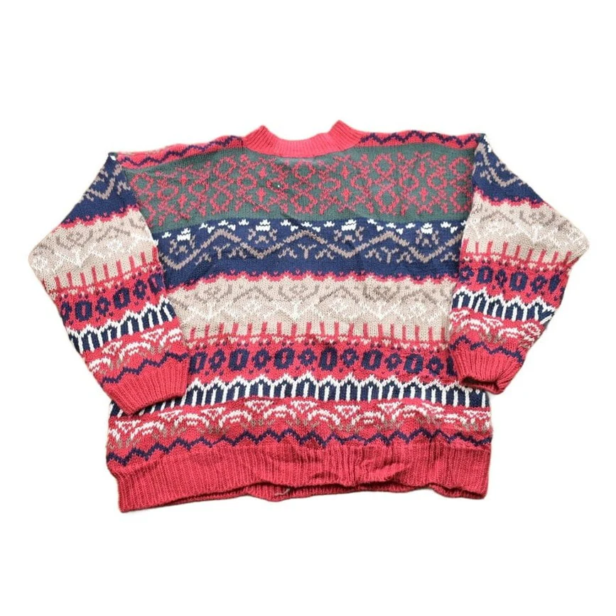Vintage 1990s Patterned Knit Crewneck Sweater Men's Small - Image 2