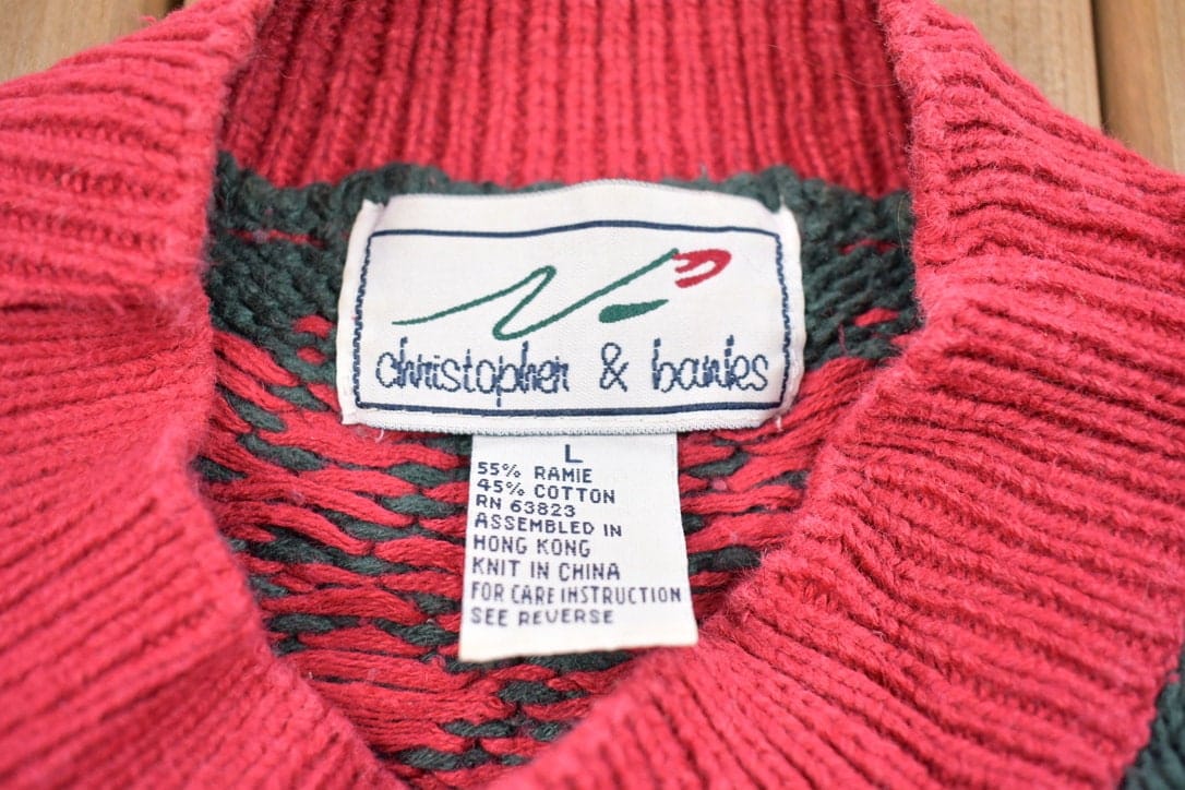 Vintage 1990s Patterned Knit Crewneck Sweater Men's Small - Image 3