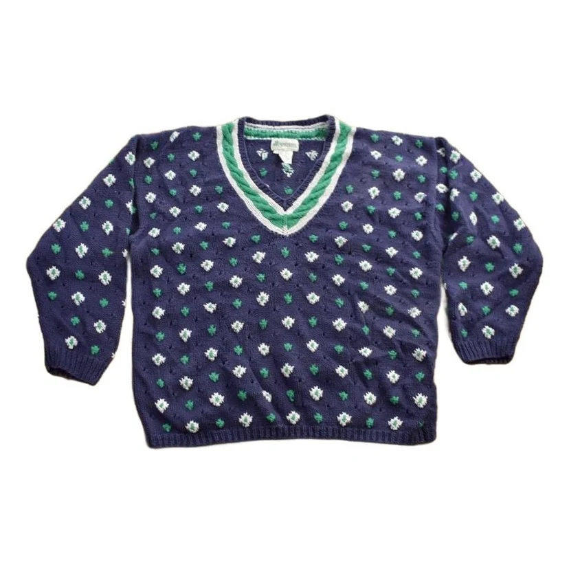 Vintage 1990s Patterned V-Neck Knitted Sweater Women's M