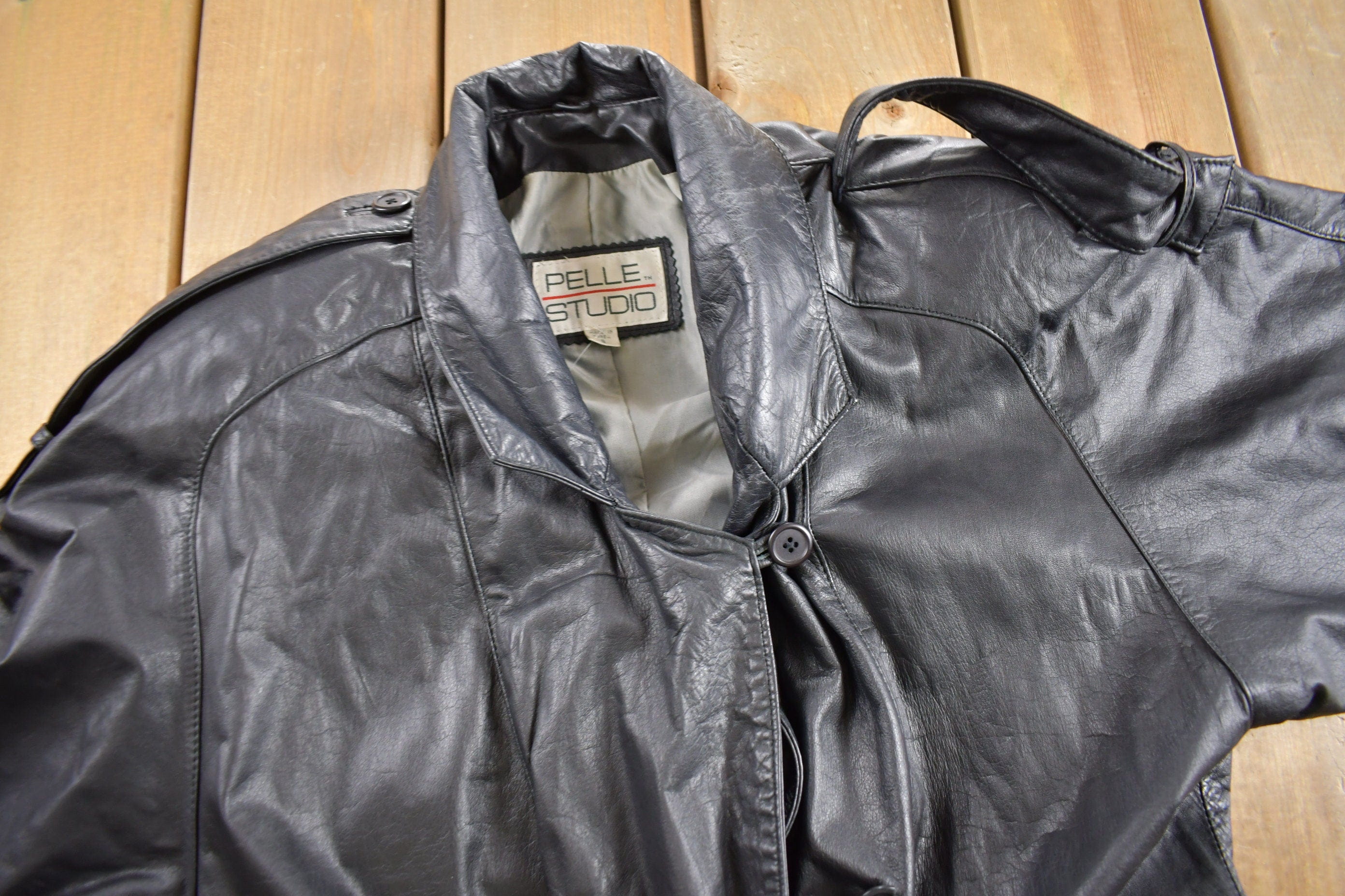 Vintage 1990s Pelle Studio Leather Trench Coat Men's Small - Image 3