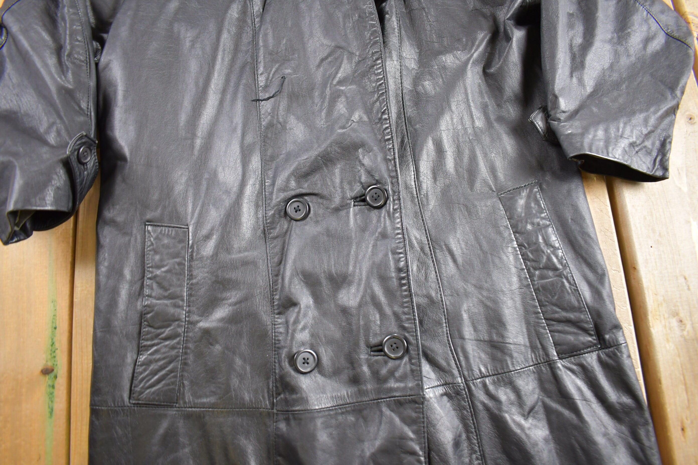 Vintage 1990s Pelle Studio Leather Trench Coat Men's Small - Image 4