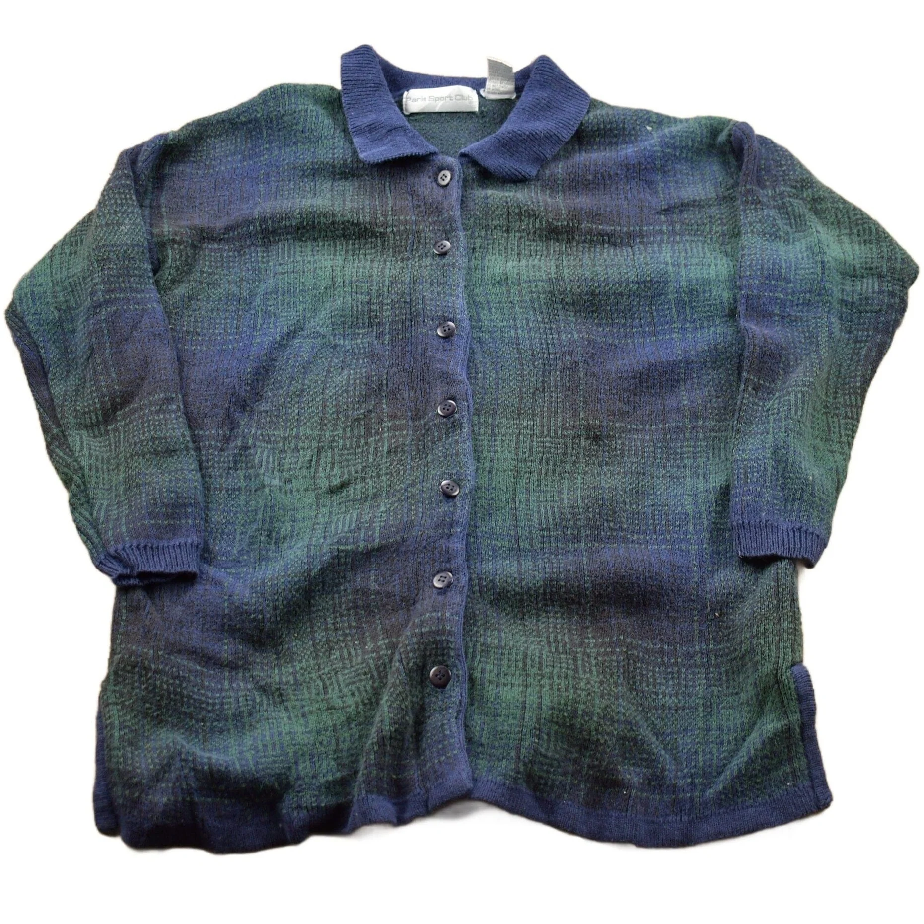 Vintage 1990s Plaid Knitted Button Up Collared Sweater Men's Small