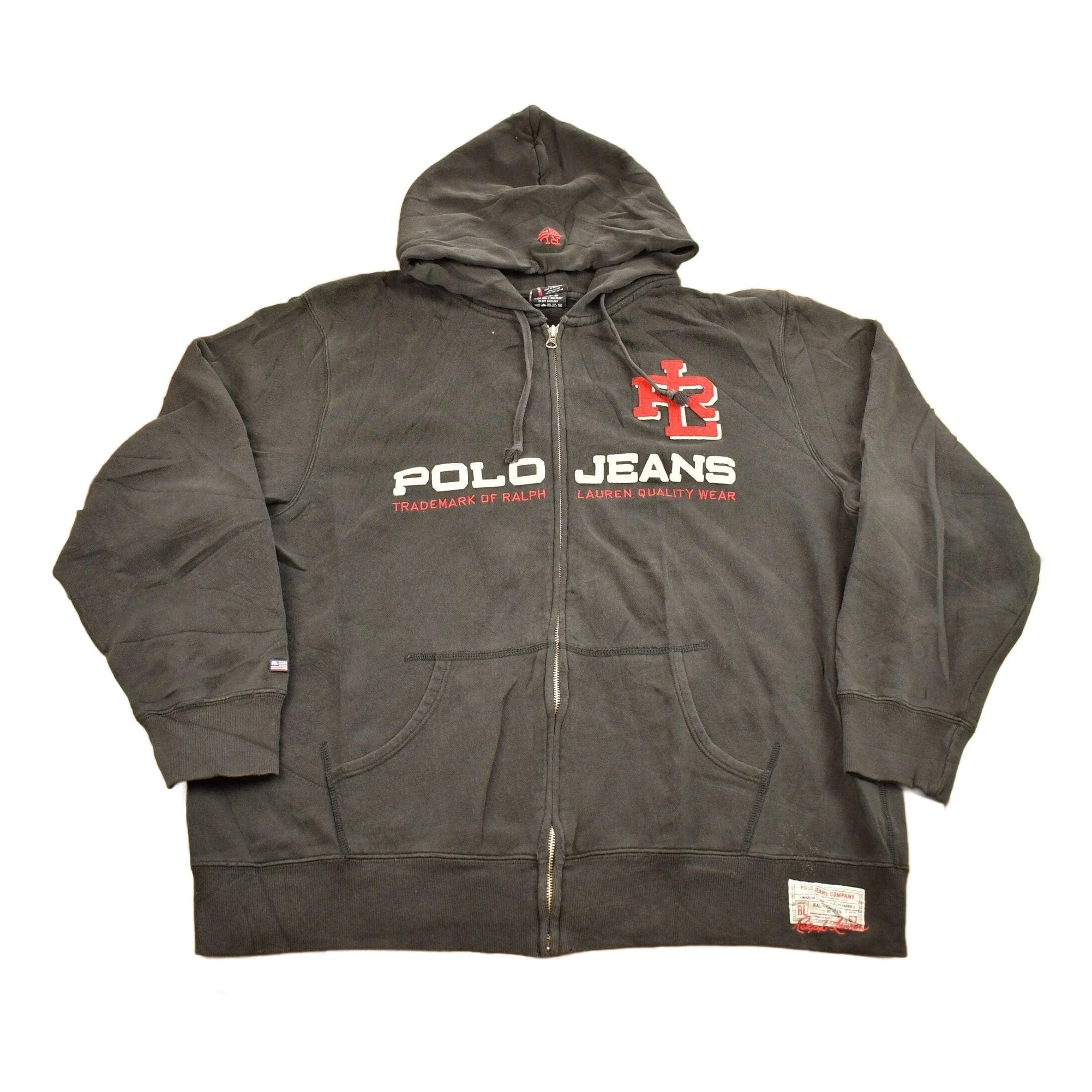 Vintage 1990s Polo Jeans Ralph Lauren Embroidered Full Zip Hoodie Men's 2XL
