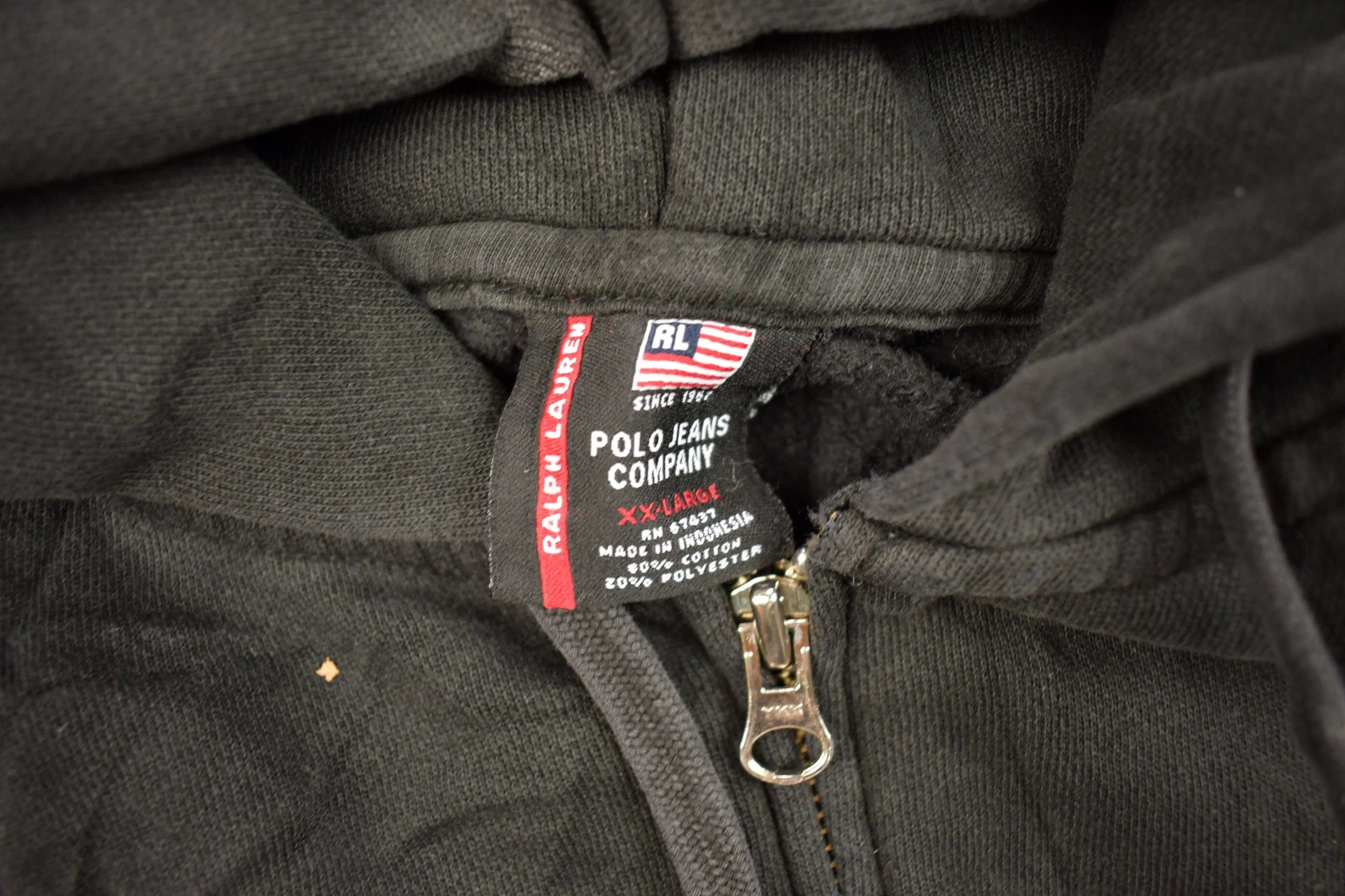 Vintage 1990s Polo Jeans Ralph Lauren Embroidered Full Zip Hoodie Men's 2XL - Image 6