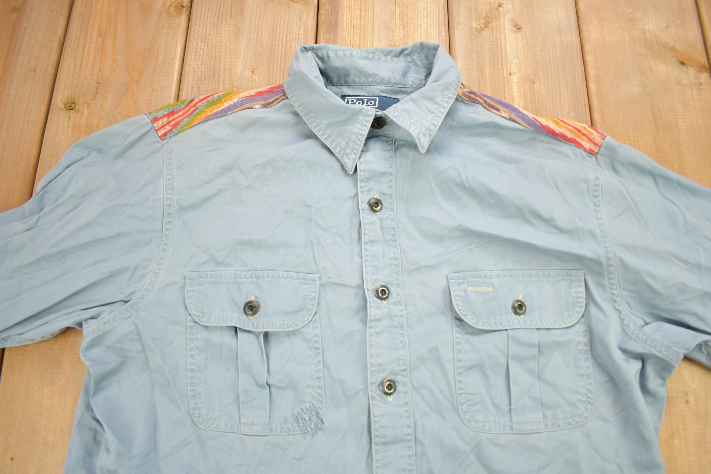 Vintage 1990s Polo Ralph Lauren Aztec Shoulder Button Up Shirt Men's MMen's Medium - Image 3