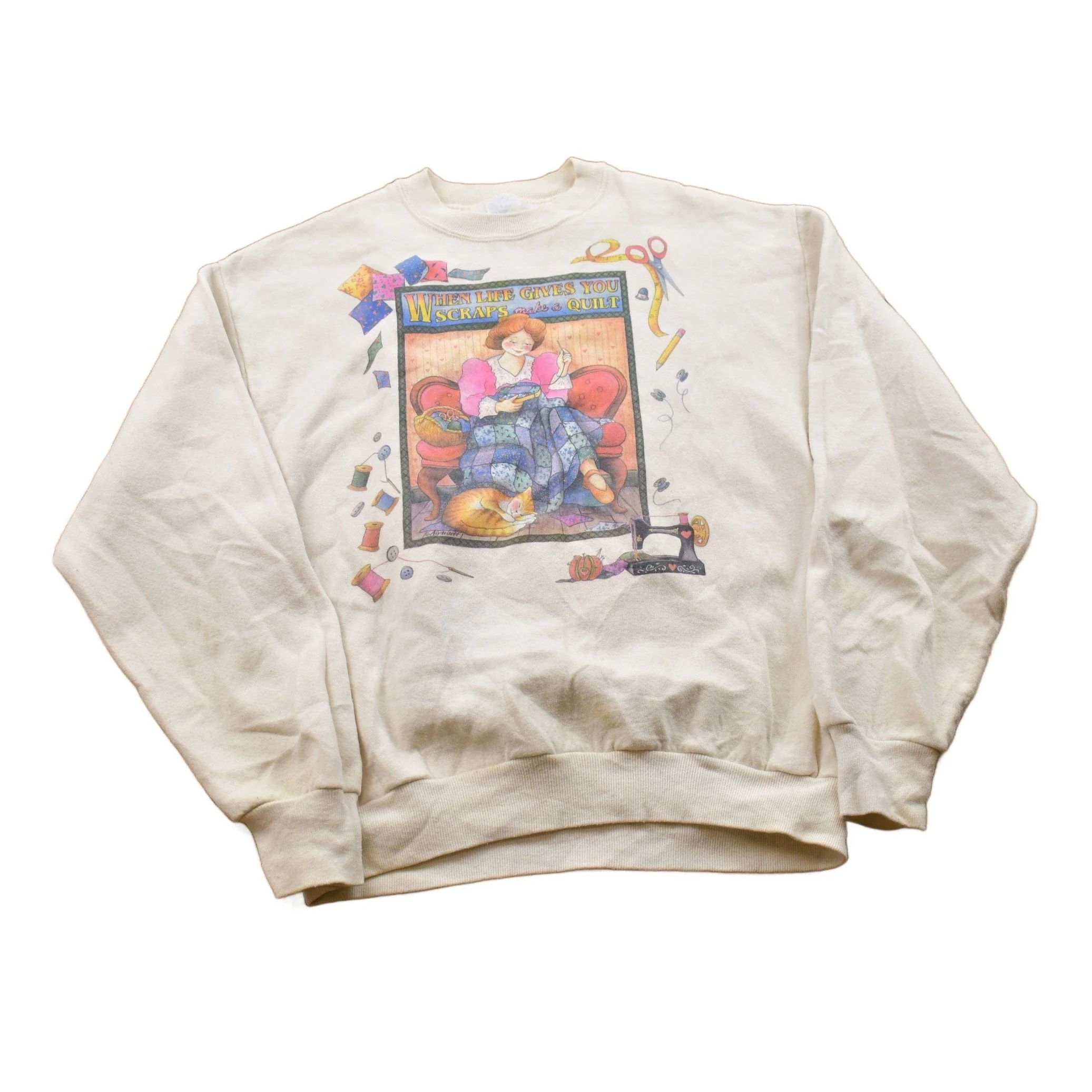 Vintage 1990s Quilting Theme Crewneck Sweater Men's XS