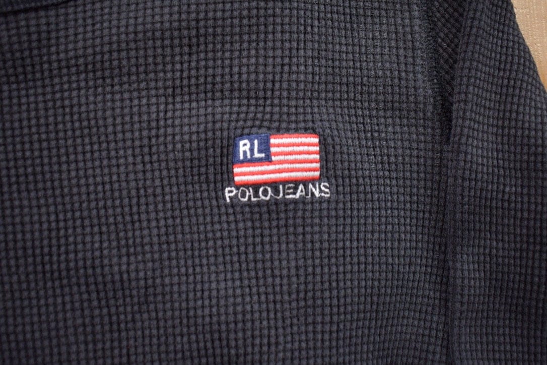 Vintage 1990s Ralph Lauren Polo Jeans Blank Thermal Crewneck Sweatshirt Men's 2XS - Image 4