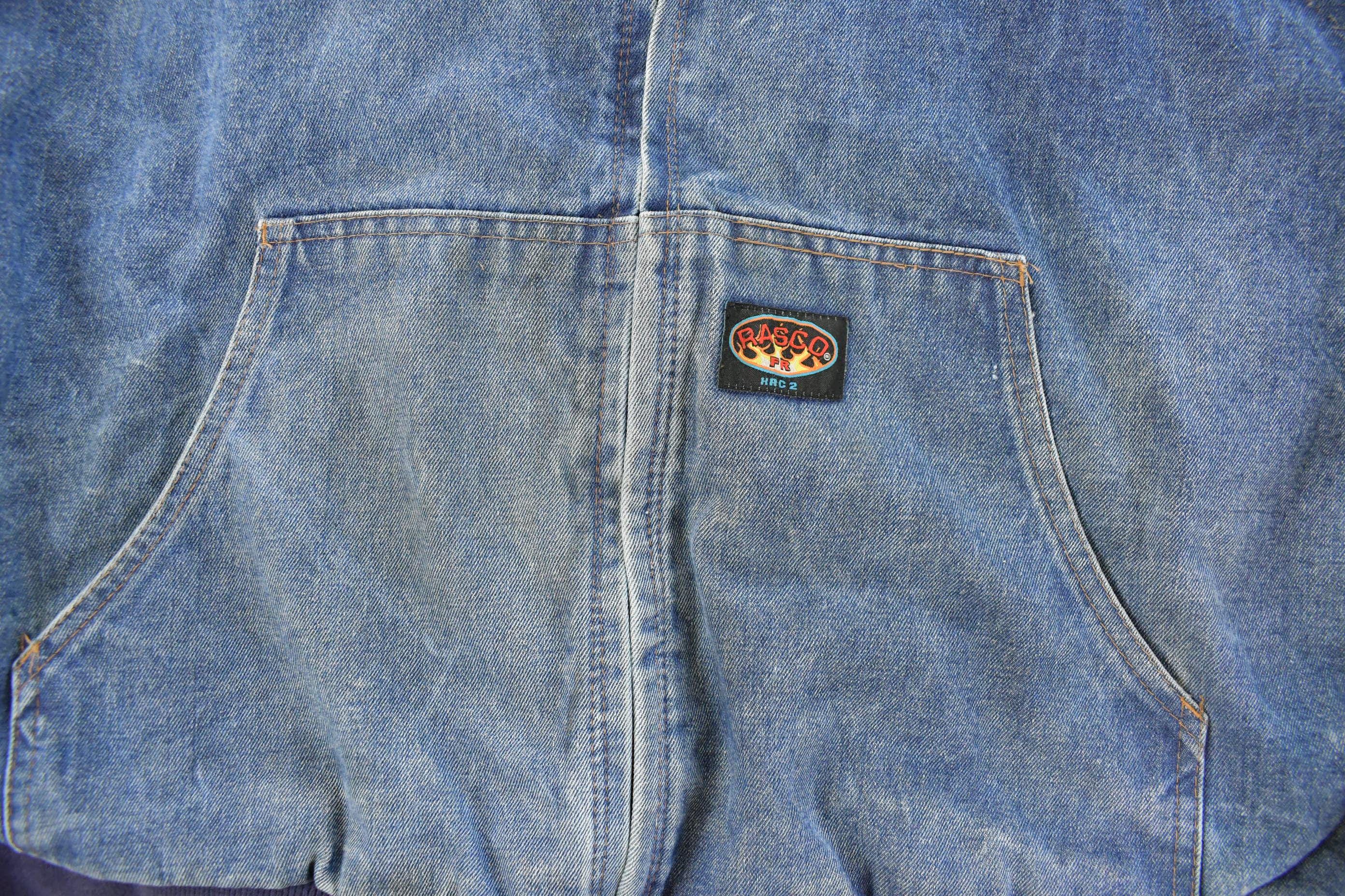 Vintage 1990s Rasco Denim Plaid Lined Fire Resistant Hooded Jacket Men's 2XL - Image 3