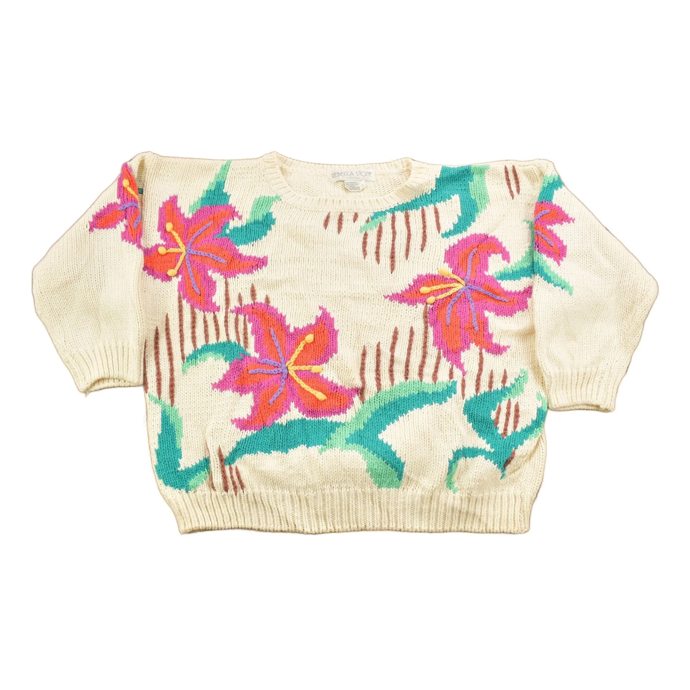 Vintage 1990s Rebecca Stone Floral Embroidered Knitted Sweater Women's M