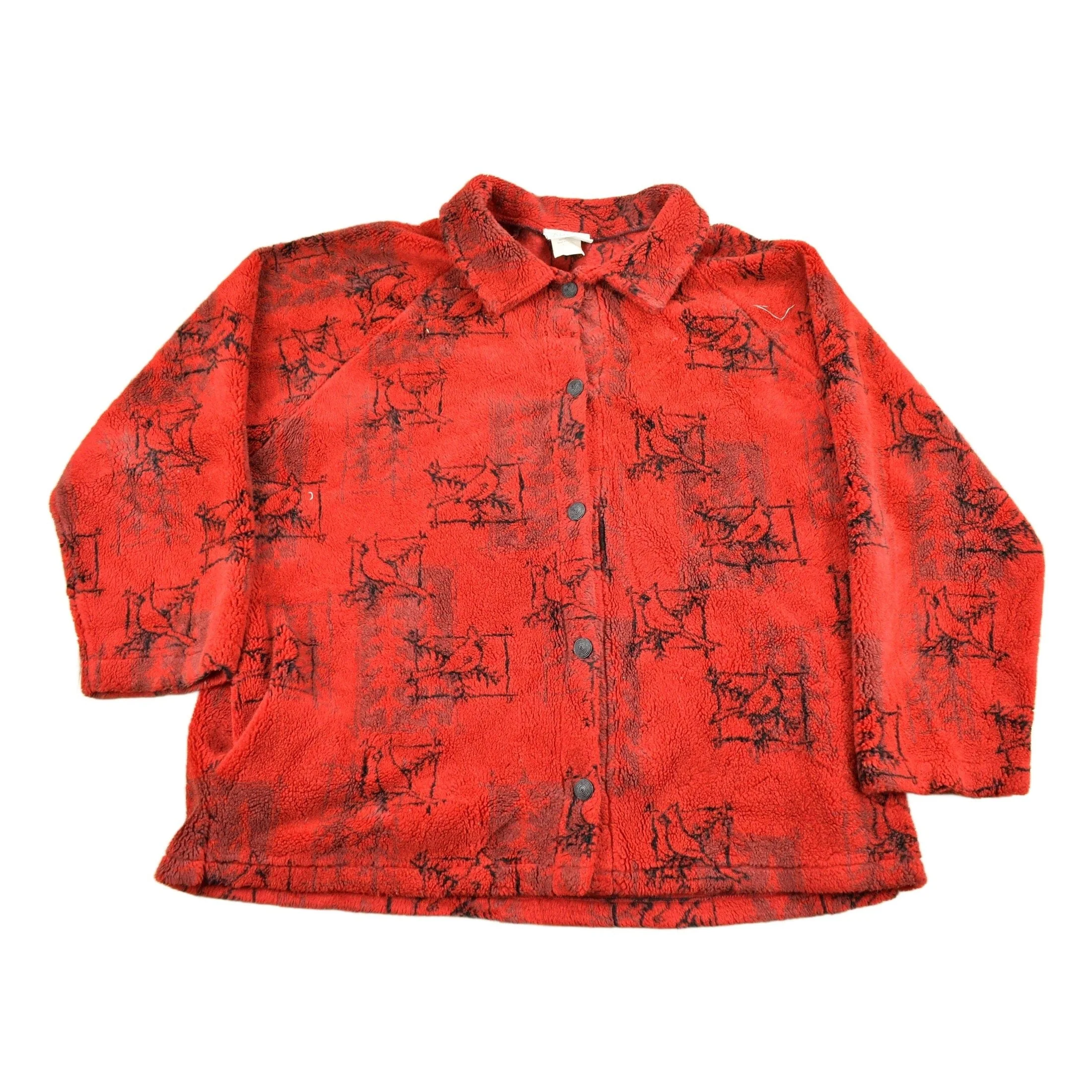 Vintage 1990s Red Cardinal Theme Fleece Sweater Men's XL