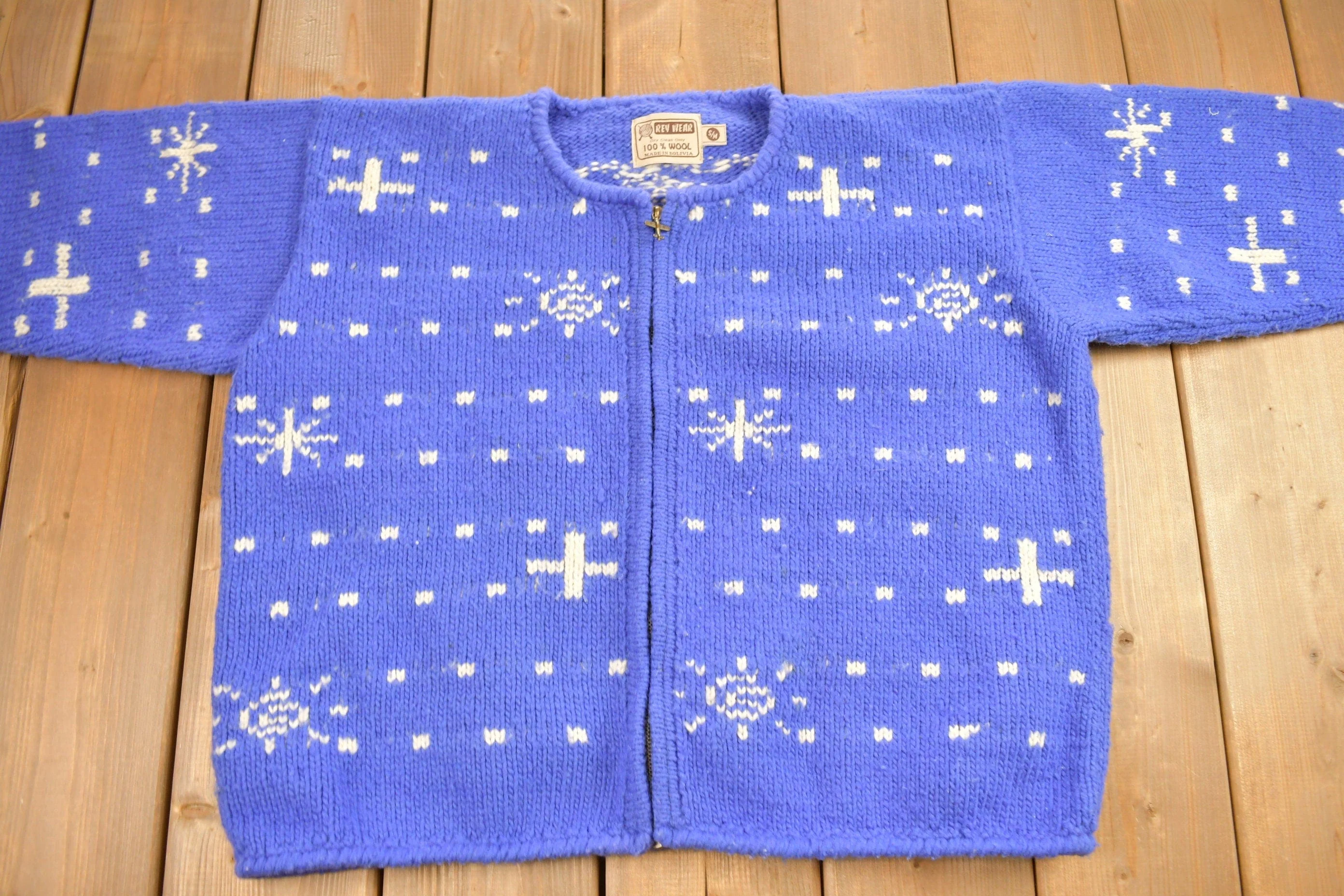 Vintage 1990s Rey Wear 100% Wool Knitted Sweater Men's Medium - Image 3