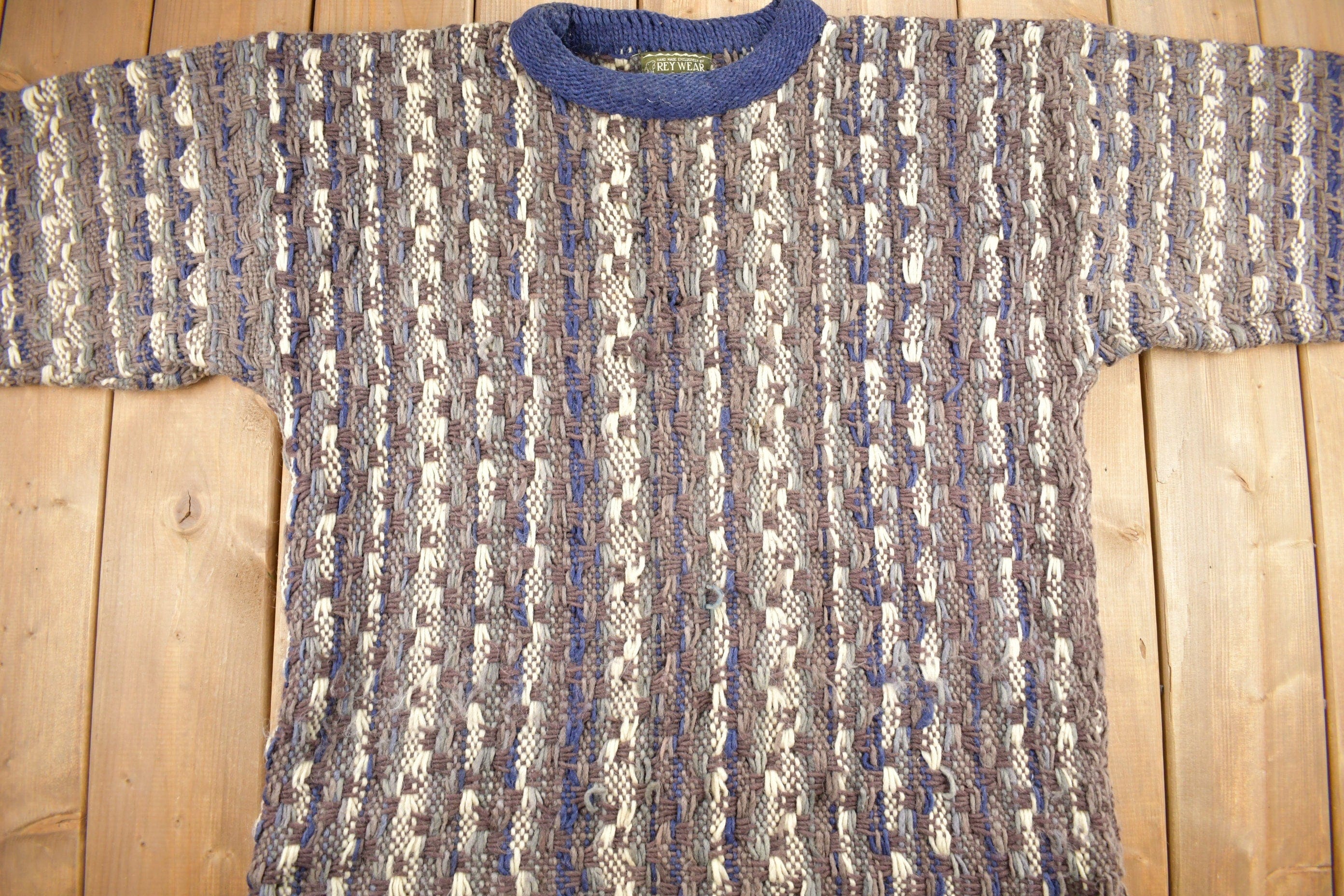 Vintage 1990s Rey Wear 100% Wool Oversized Knitted Crewneck Sweater Men's 3XL - Image 3