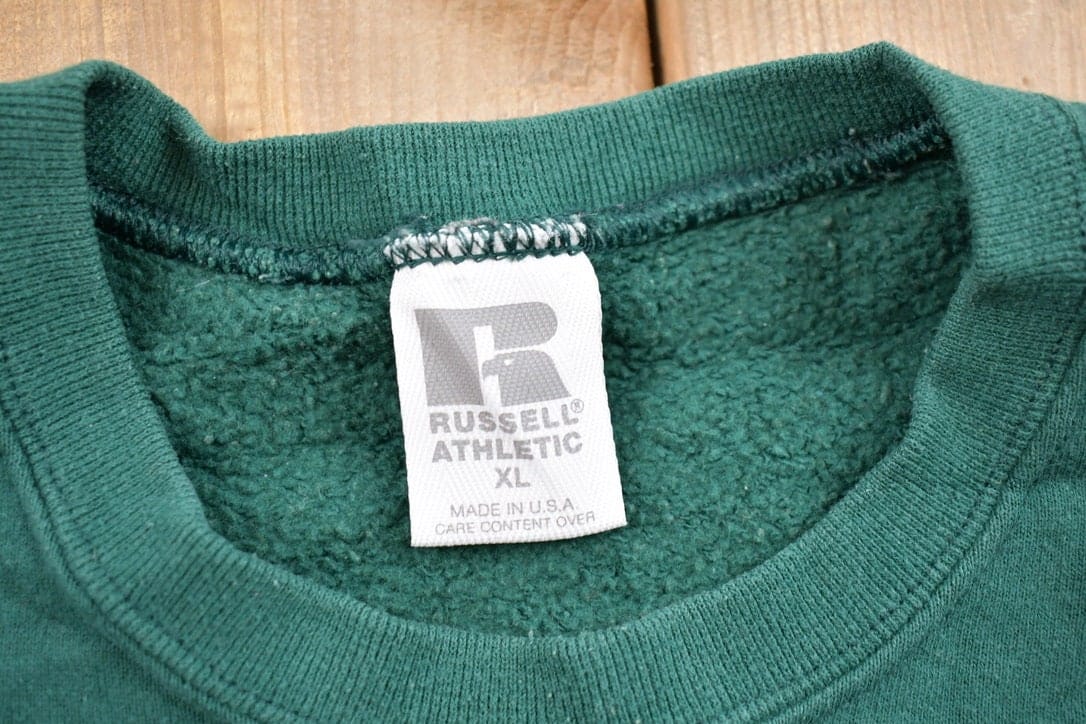 Vintage 1990s Russell Athletics Blank Green Crewneck Sweatshirt Men's Medium - Image 3
