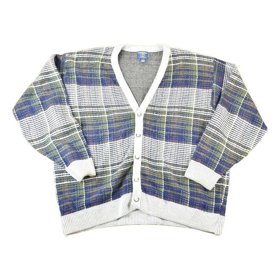 Vintage 1990s Salmon River Traders Tall Man Knit Abstract Pattern Cardigan Sweater Mens XXXL