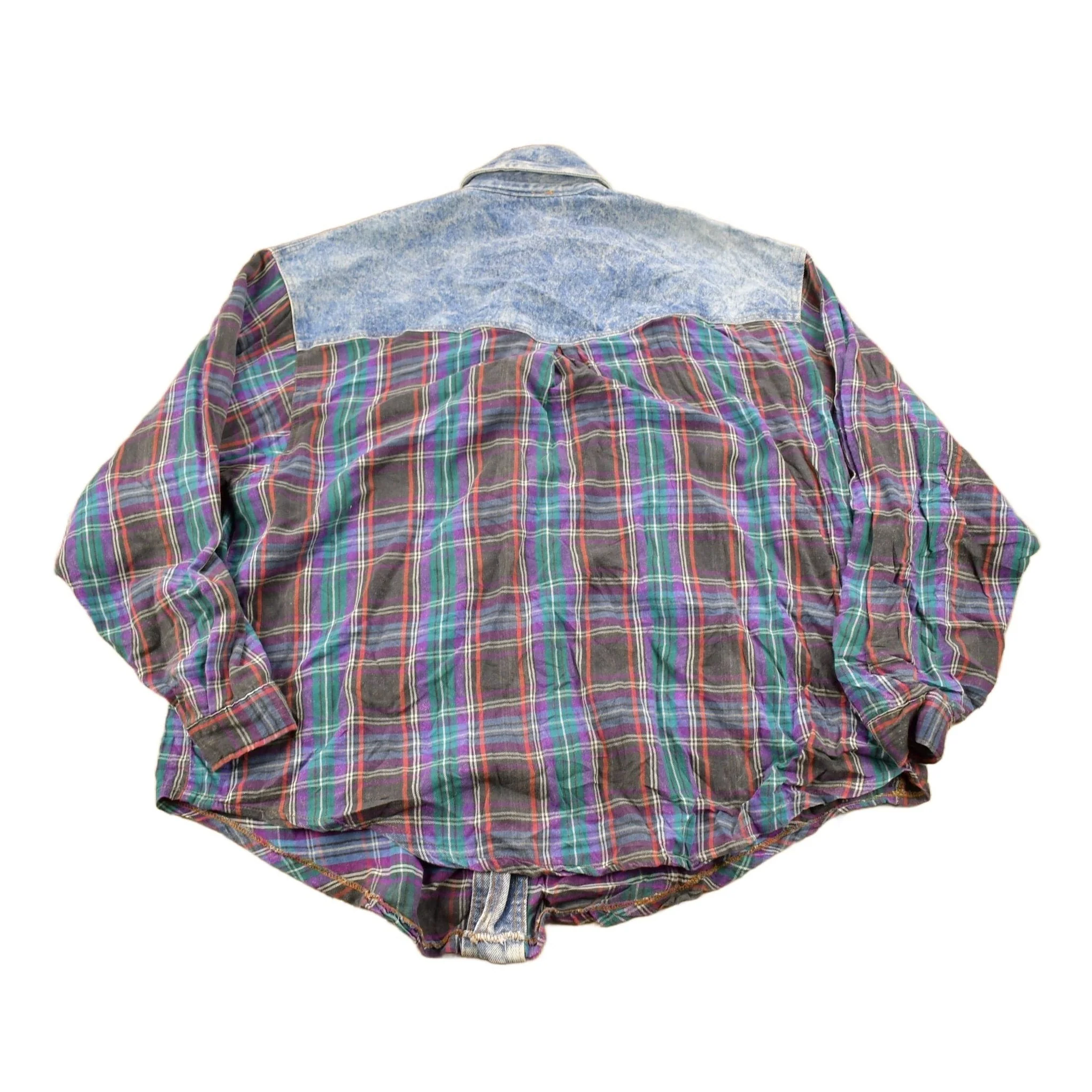 Vintage 1990s Skidz Denim Plaid Flannel Button Up Shirt Men's XL - Image 2