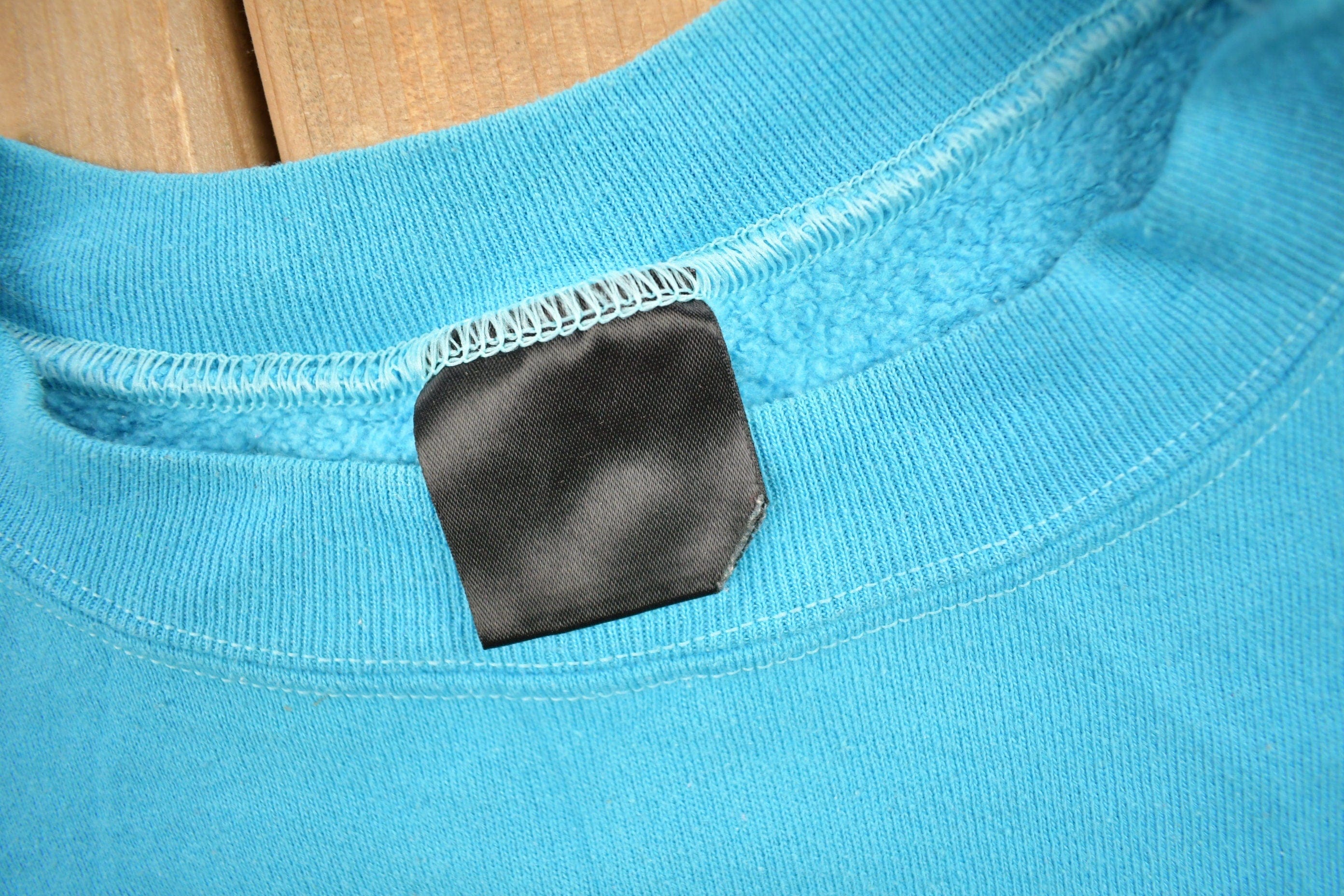 Vintage 1990s Sky Blue Blank Crewneck Sweatshirt Men's XL - Image 5