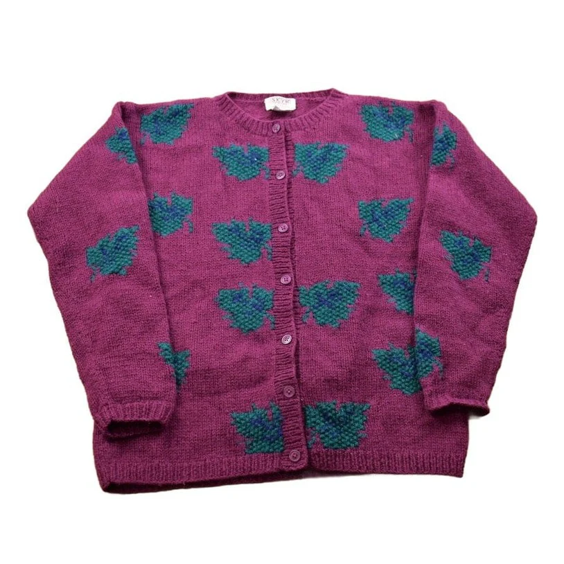 Vintage 1990s Skyr 100% Shetland Wool Knit Button Up Sweater Men's S