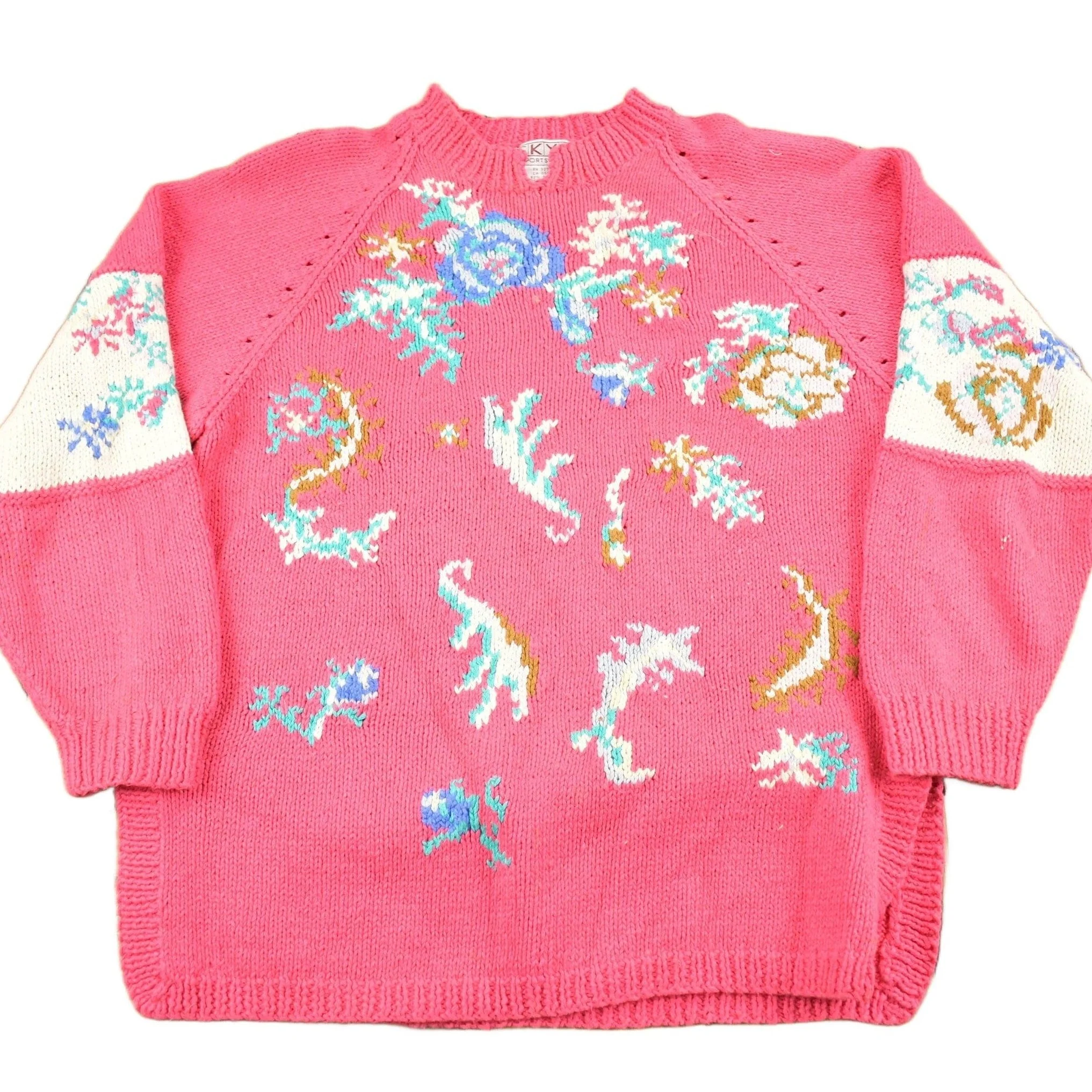 Vintage 1990s Skyr Sportswear Floral Knit Sweater Men's Medium