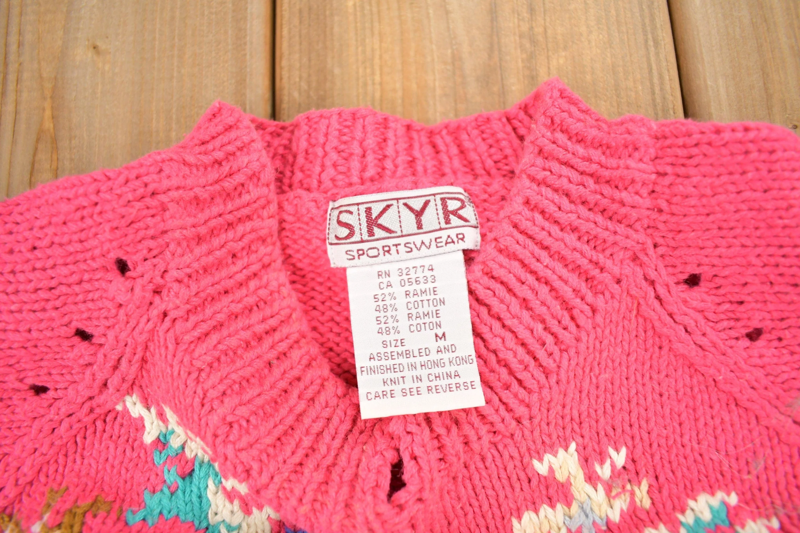 Vintage 1990s Skyr Sportswear Floral Knit Sweater Men's Medium - Image 4