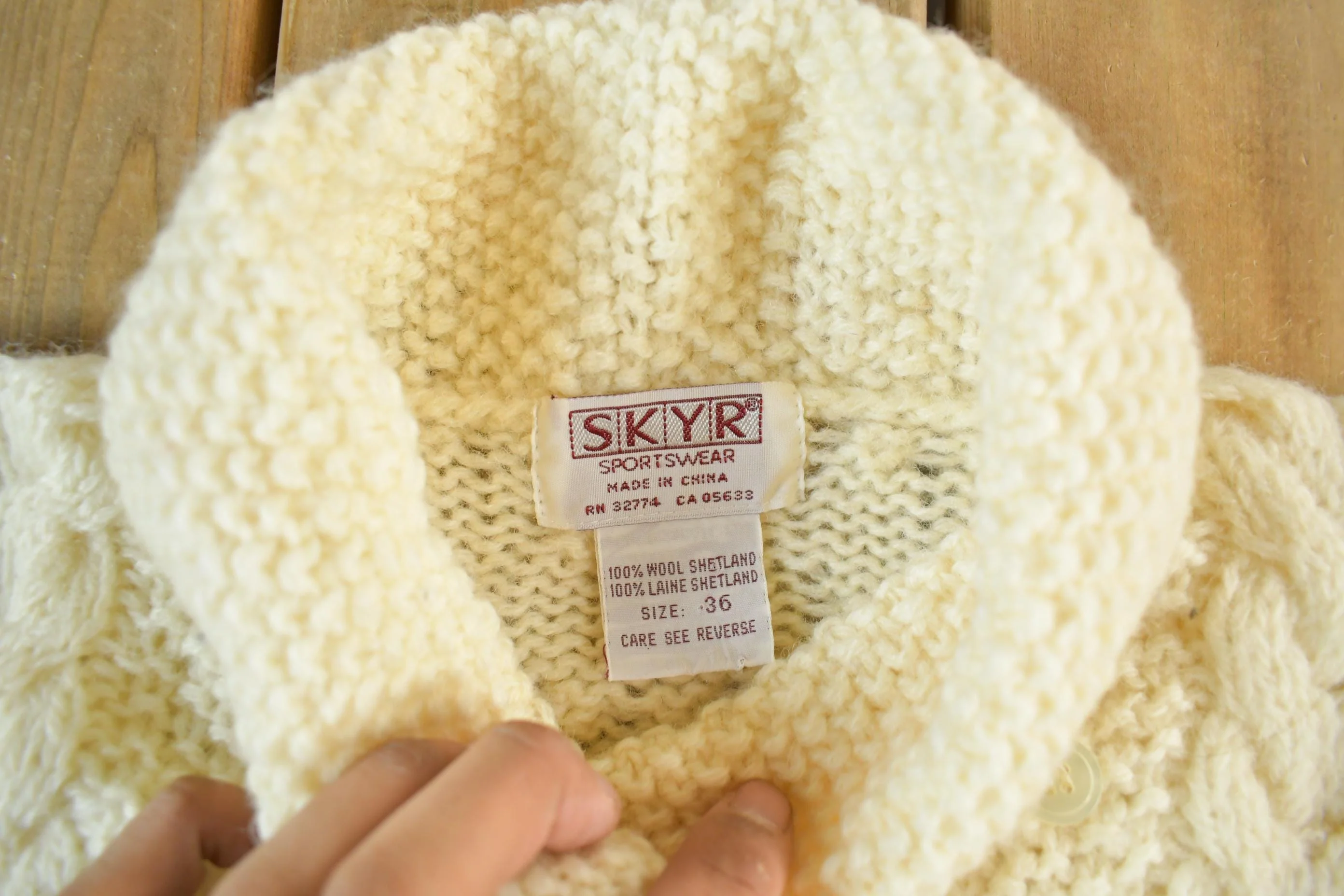 Vintage 1990s SKYR Wool Knit Shawl Collar Sweater Women's S - Image 5