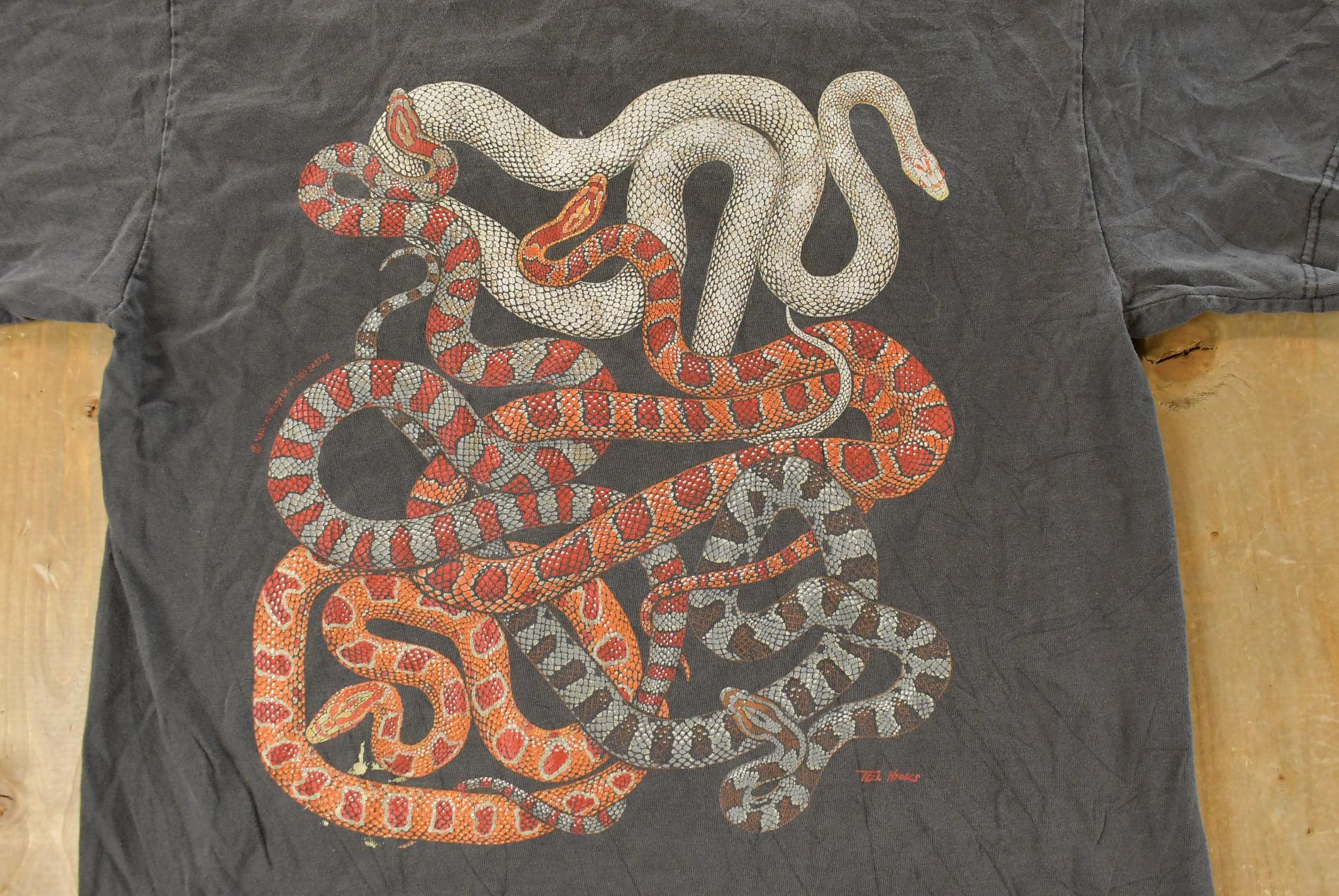 Vintage 1990s Snake Animal Theme Single Stitch Graphic T-Shirt Men's Medium - Image 3