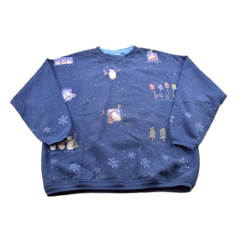 Vintage 1990s Snowman Theme Christmas Sweater Men's L
