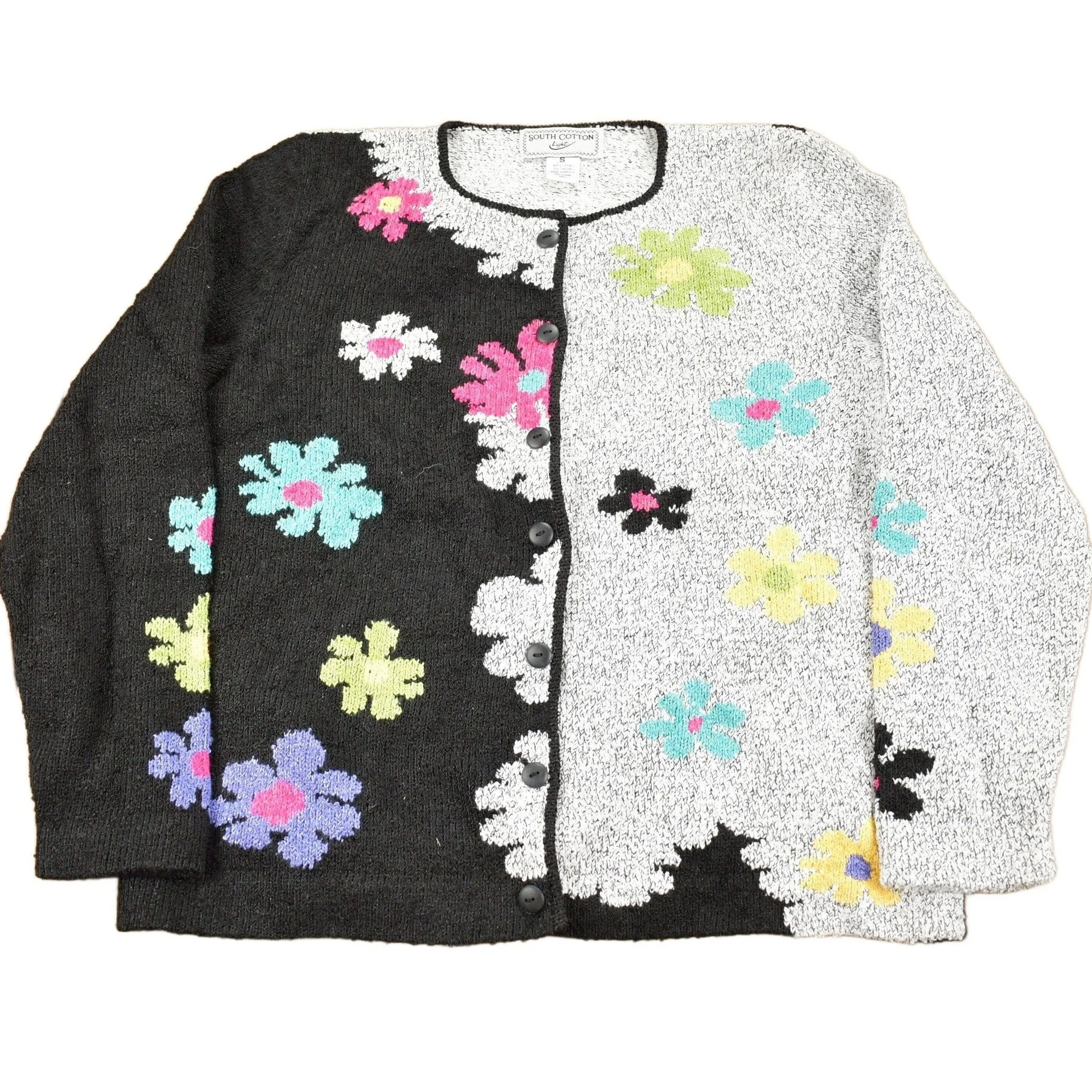 Vintage 1990s South Cotton All Over Floral Pattern Knitt Cardigan Sweater Women's S