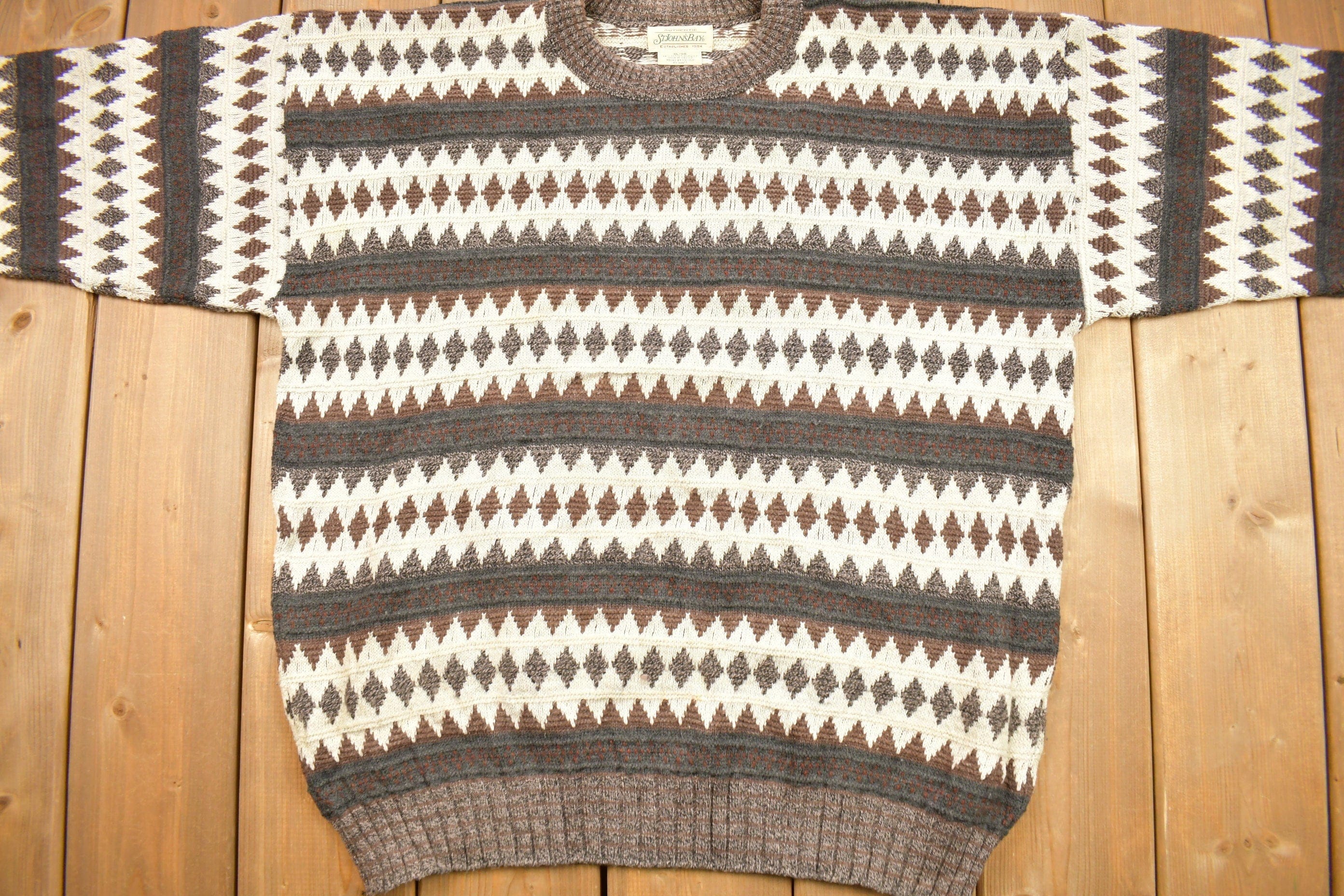 Vintage 1990s St. Johns Bay Knitted Pattern Crewneck Sweater Men's XL - Image 3