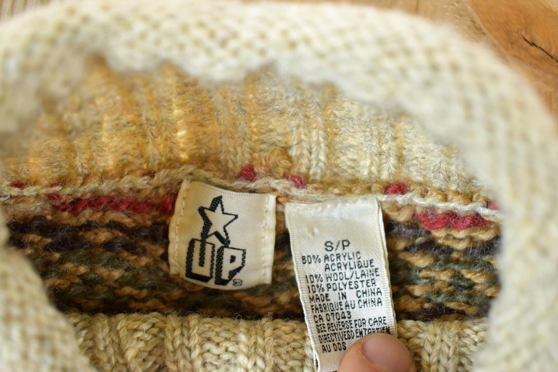 Vintage 1990s Star up Knit Abstract Pattern Crewneck Sweater Men's Large - Image 3