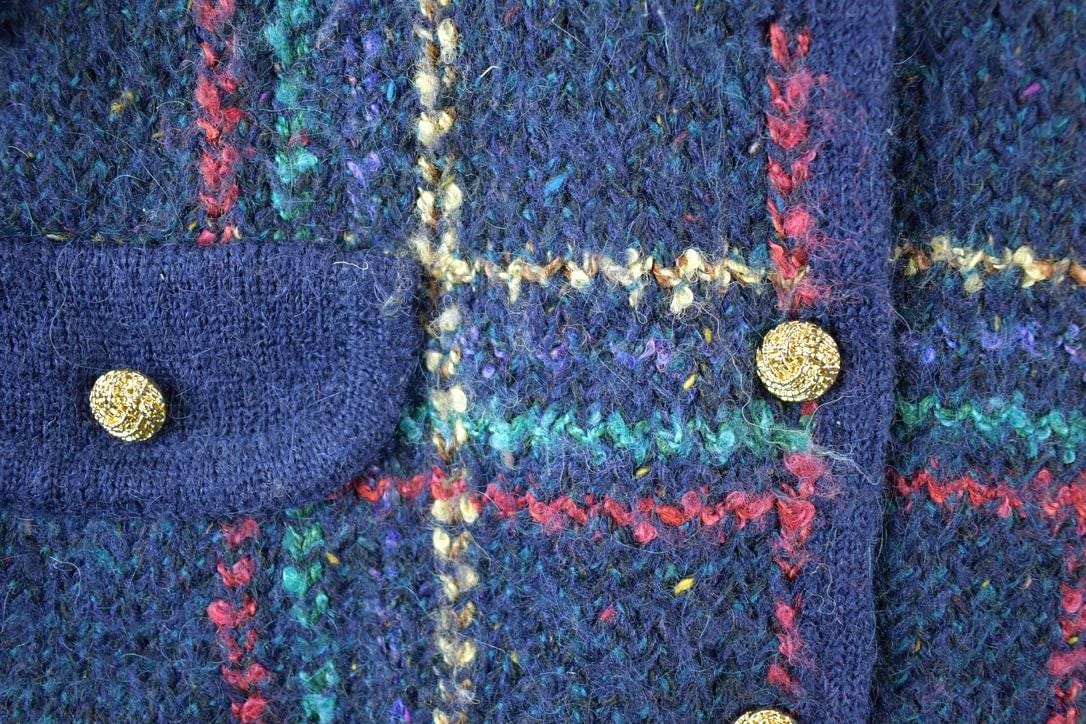 Vintage 1990s Summit Hill Chunky Wook Knit Abstract Pattern Button Up Cardigan Sweater Womens L - Image 3
