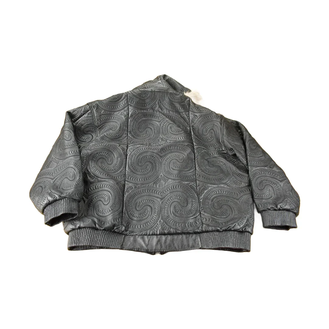 Vintage 1990s Tanners Avenue Leather Mosaic Embroidered Bomber Jacket Men's 3XL - Image 2