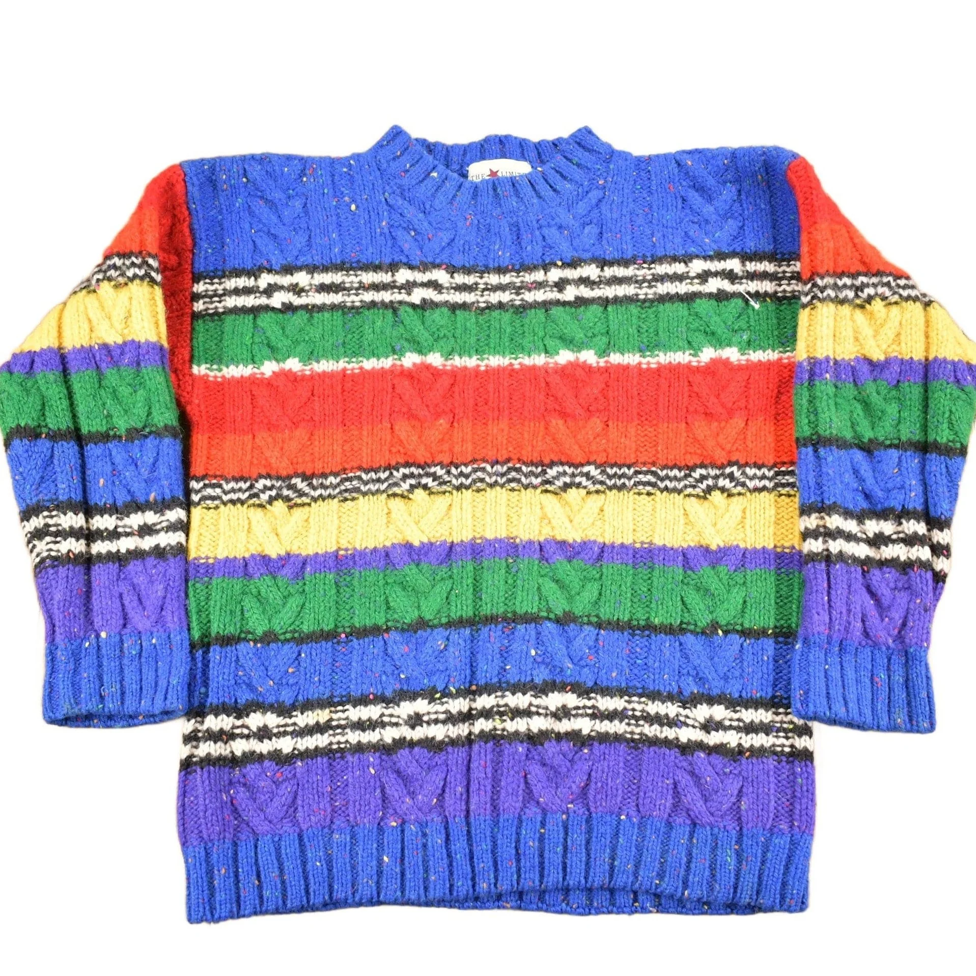 Vintage 1990s The Limited Rainbow Cable Knit Mockneck Sweater Youth L
