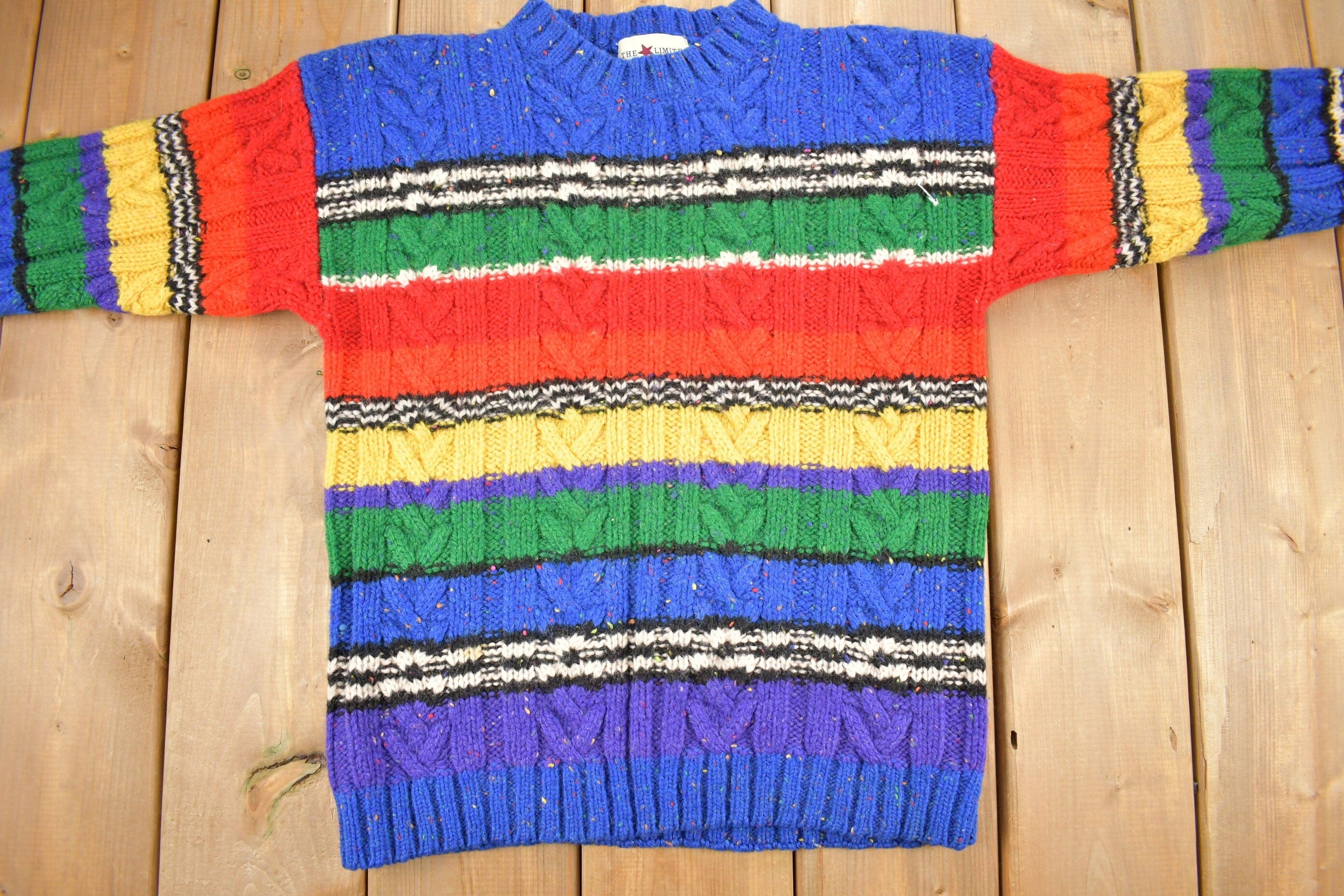Vintage 1990s The Limited Rainbow Cable Knit Mockneck Sweater Youth L - Image 3