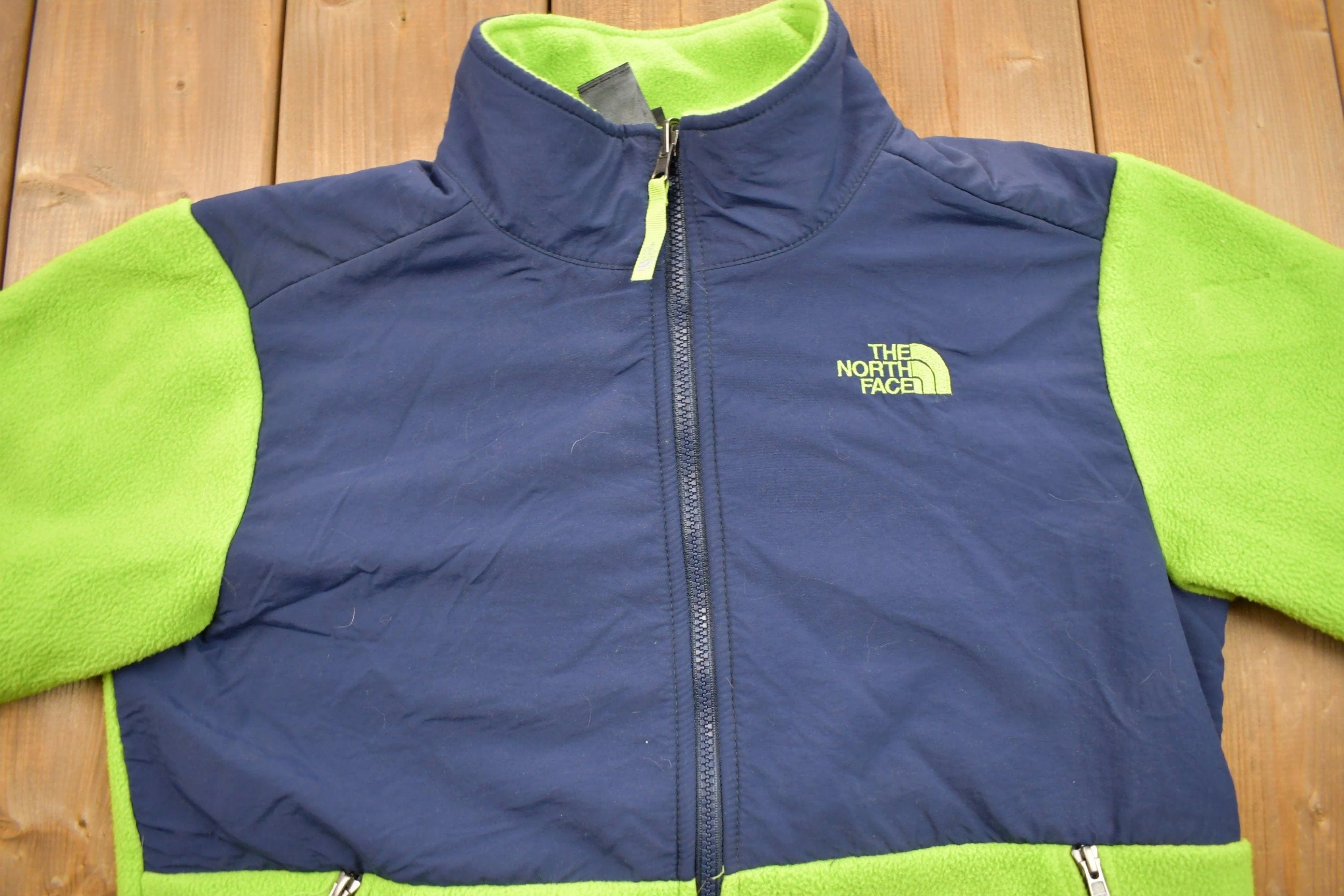 Vintage 1990s The North Face Green & Blue Boys Denali Fleece Sweater Youth XL - Image 3