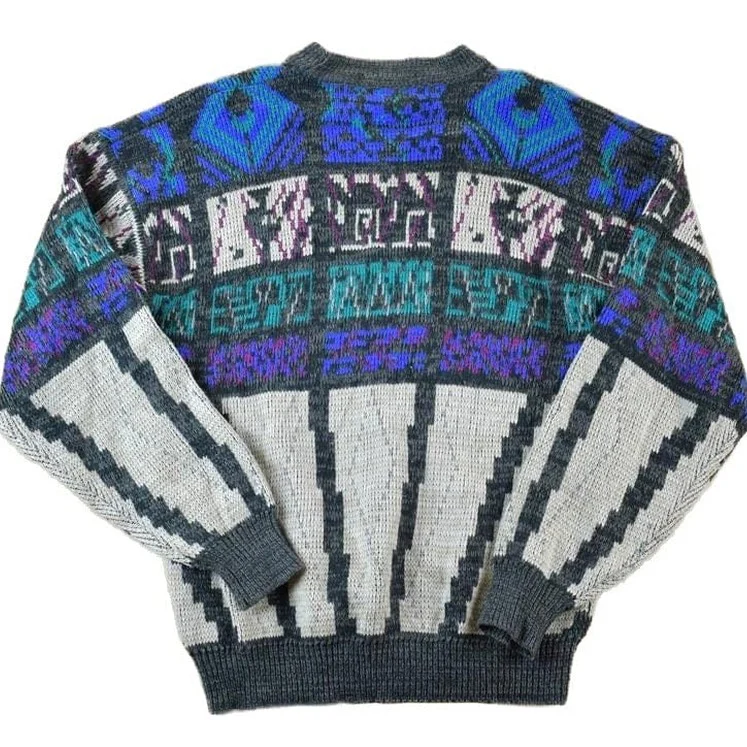 Vintage 1990s Todays News Knit Abstract Pattern Crewneck Sweater - Image 2