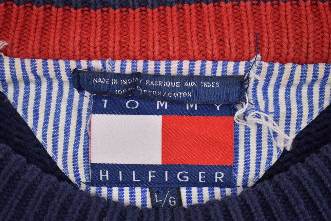 Vintage 1990s Tommy Hilfiger Embroidered Knitted Sweater Men's Large - Image 4