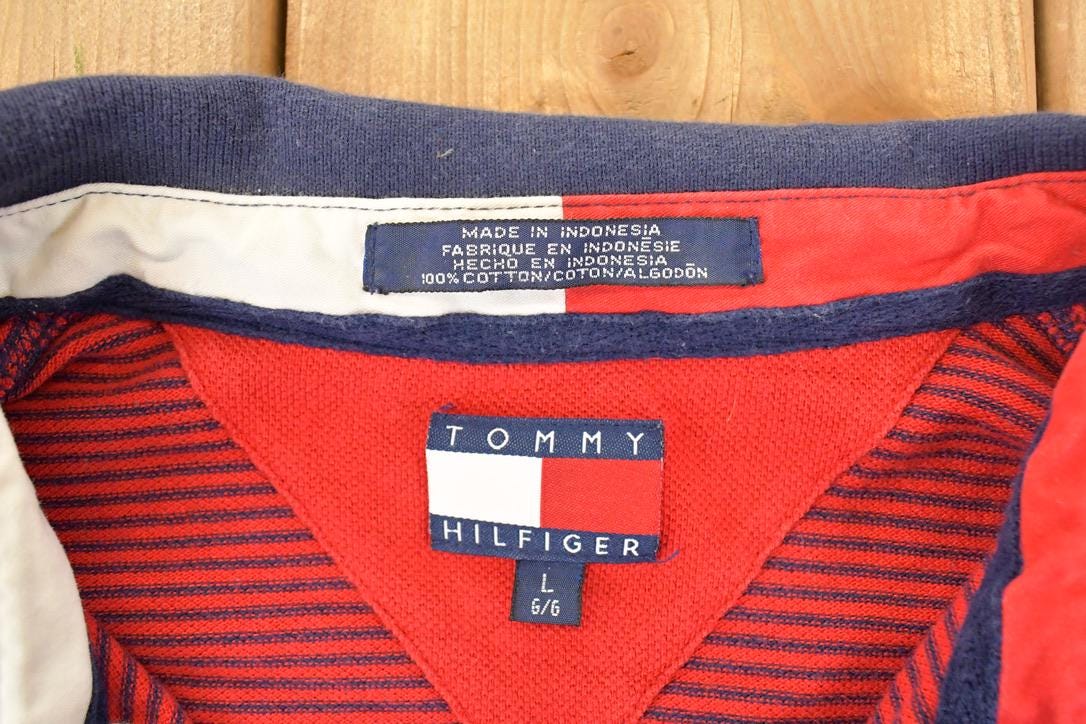 Vintage 1990s Tommy Hilfiger Quarter Button Up Shirt Men's L - Image 4