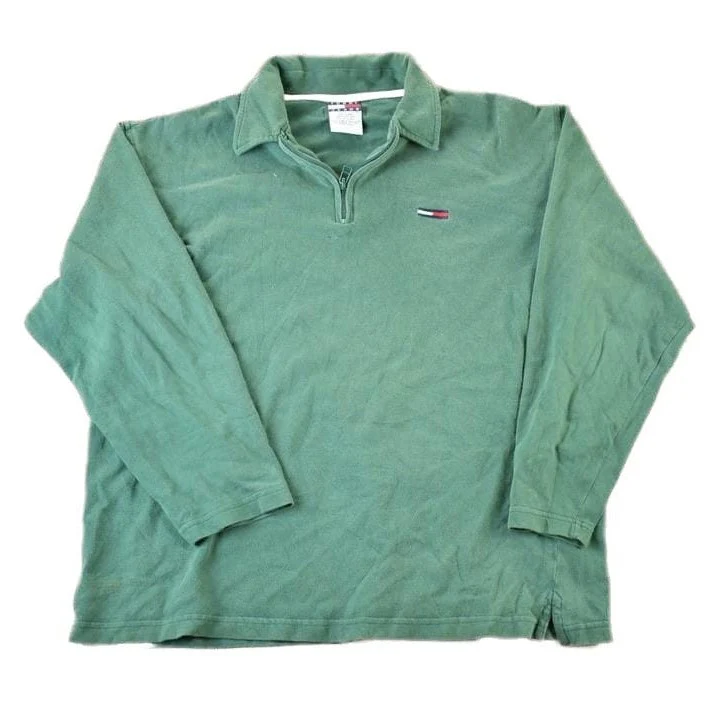 Vintage 1990s Tommy Jeans Souvenir Quarter Zip Crewneck Sweatshirt Made In USA Men's Large
