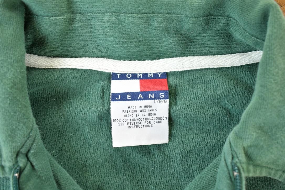 Vintage 1990s Tommy Jeans Souvenir Quarter Zip Crewneck Sweatshirt Made In USA Men's Large - Image 3