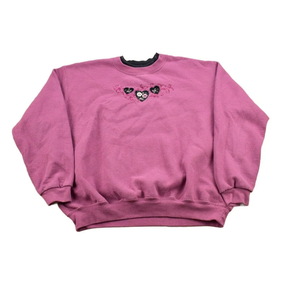 Vintage 1990s Top Stitch Heart Theme Crewneck Sweater Men's Large