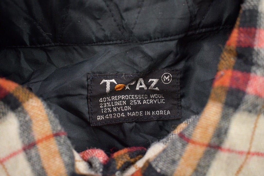 Vintage 1990s Topaz Plaid Wool Flannel Button Up Shirt Men's Medium - Image 3