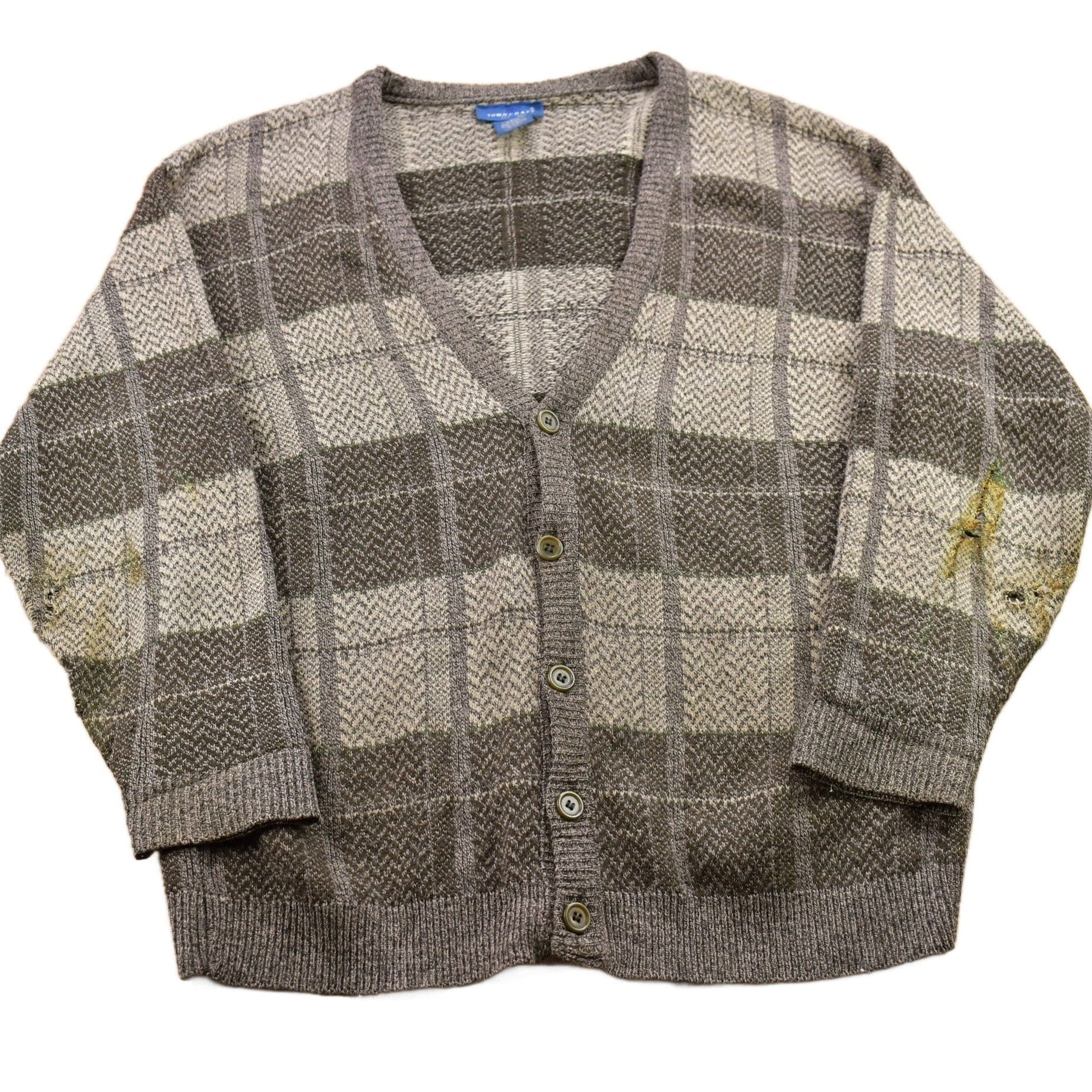 Vintage 1990s Town Craft Knitted Plaid Cardigan Sweater Men's Medium