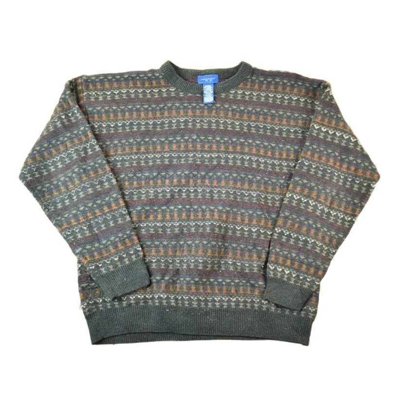 Vintage 1990s Towncraft Knit Abstract Pattern Crewneck Sweater Mens L