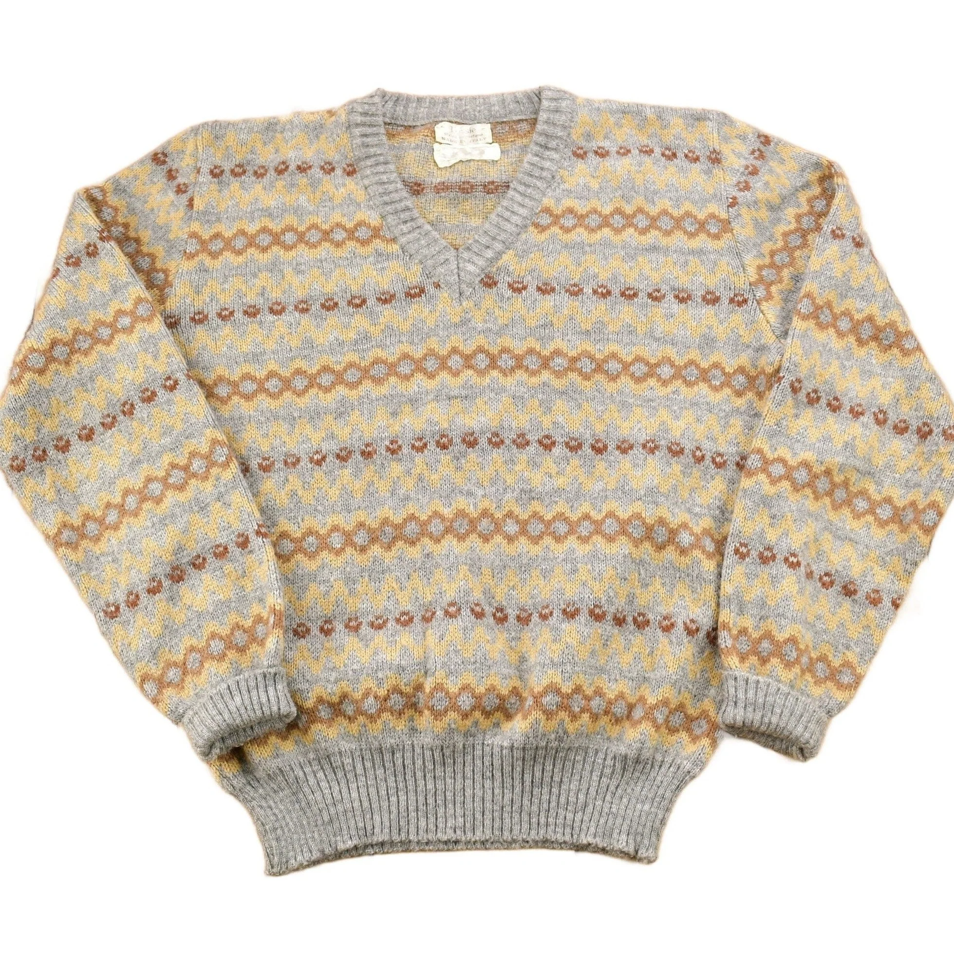 Vintage 1990s Trissie Styled By Stefano Striped Knit V Neck Sweater Men's Small