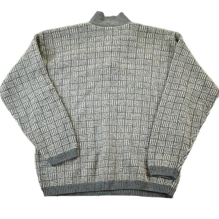 Vintage 1990s TT Quarter Button Knit Abstract Pattern Crewneck Sweater Men's Large - Image 2