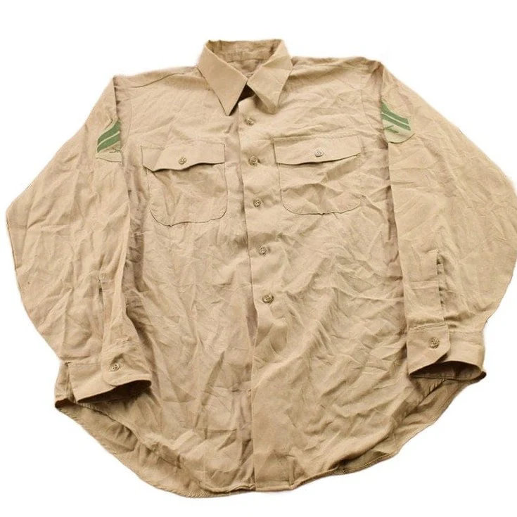 Vintage 1990s USMC Beige Blank Military Button Up Shirt Men's Large